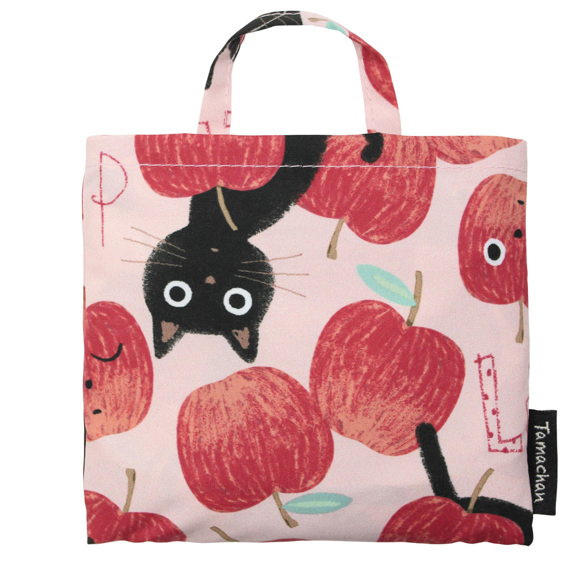 エコバッグ プリント たまちゃん 折りたたみ コンパクト ( マイバッグ エコバック マイバック レジ袋 トート マチ 大容量 肩掛け 軽量 撥水 マチ広 スーパー コンビニ レジバッグ サブバッグ ショッピングバッグ ネコ かわいい ) 【イチゴ】 イチゴ