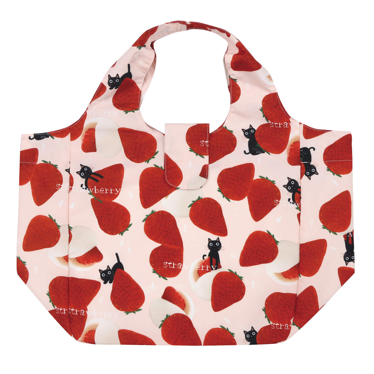 エコバッグ プリント たまちゃん 折りたたみ コンパクト ( マイバッグ エコバック マイバック レジ袋 トート マチ 大容量 肩掛け 軽量 撥水 マチ広 スーパー コンビニ レジバッグ サブバッグ ショッピングバッグ ネコ かわいい ) 【イチゴ】 イチゴ
