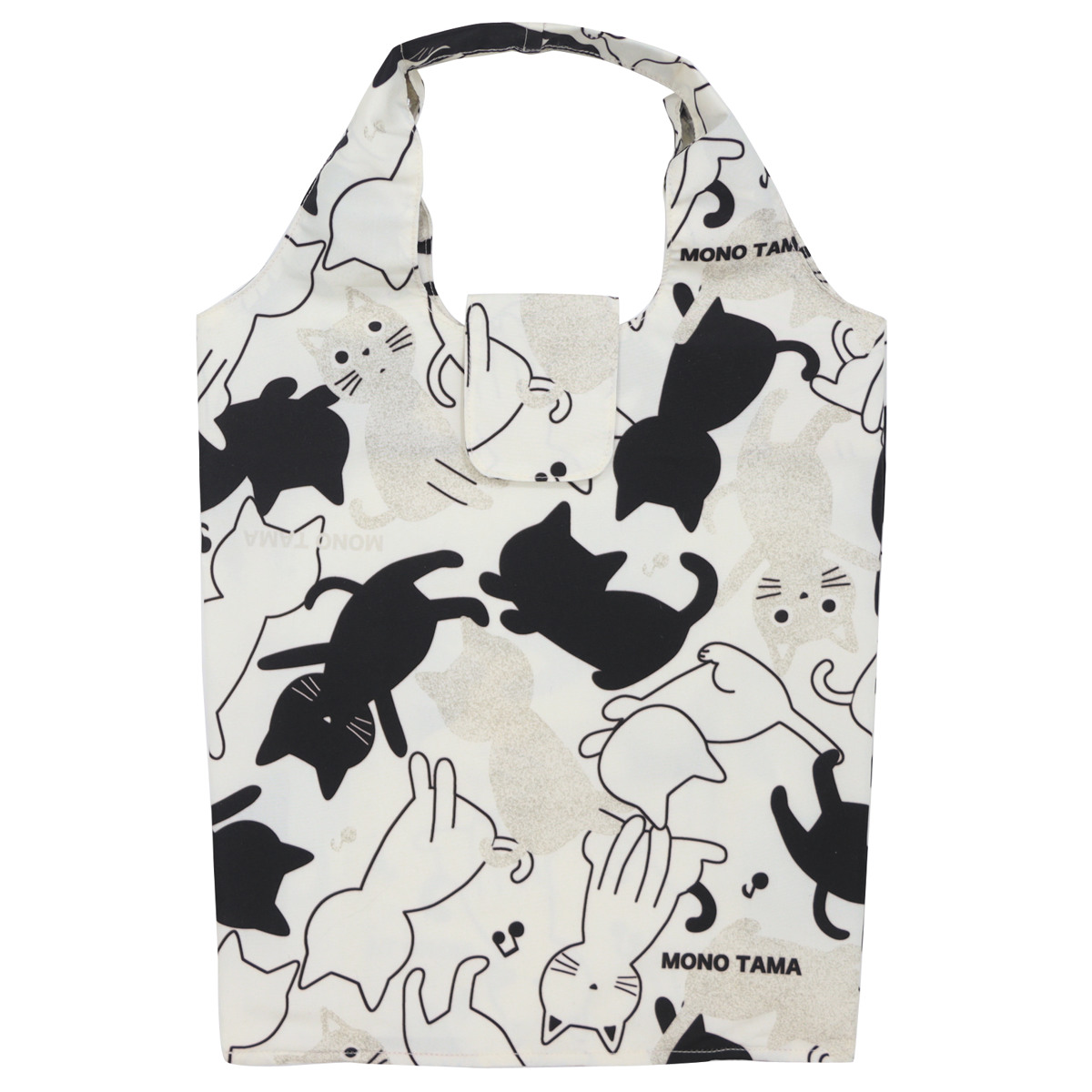 エコバッグ モノたま Sサイズ 面テープ止め ( マイバッグ エコバック マイバック レジ袋 コンパクト トート 折りたたみ マチ 撥水 軽量 レジバッグ サブバッグ 買い物バッグ ショッピングバッグ おしゃれ ネコ ) 【ブラック】 ブラック