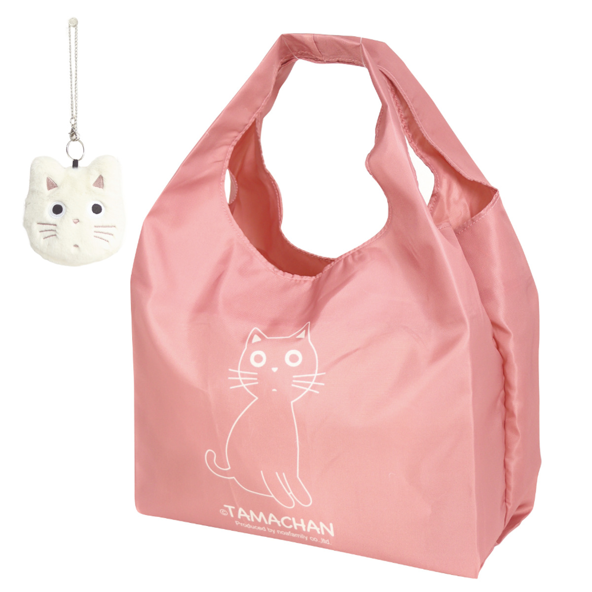 エコバッグ たまチャーム付 収納ケース 折りたたみ ( マイバッグ エコバック マイバック レジ袋 コンパクト トート マチ 撥水 軽量 レジバッグ サブバッグ 買い物バッグ ショッピングバッグ おしゃれ ネコ マスコット ) 【ブラック】 ブラック