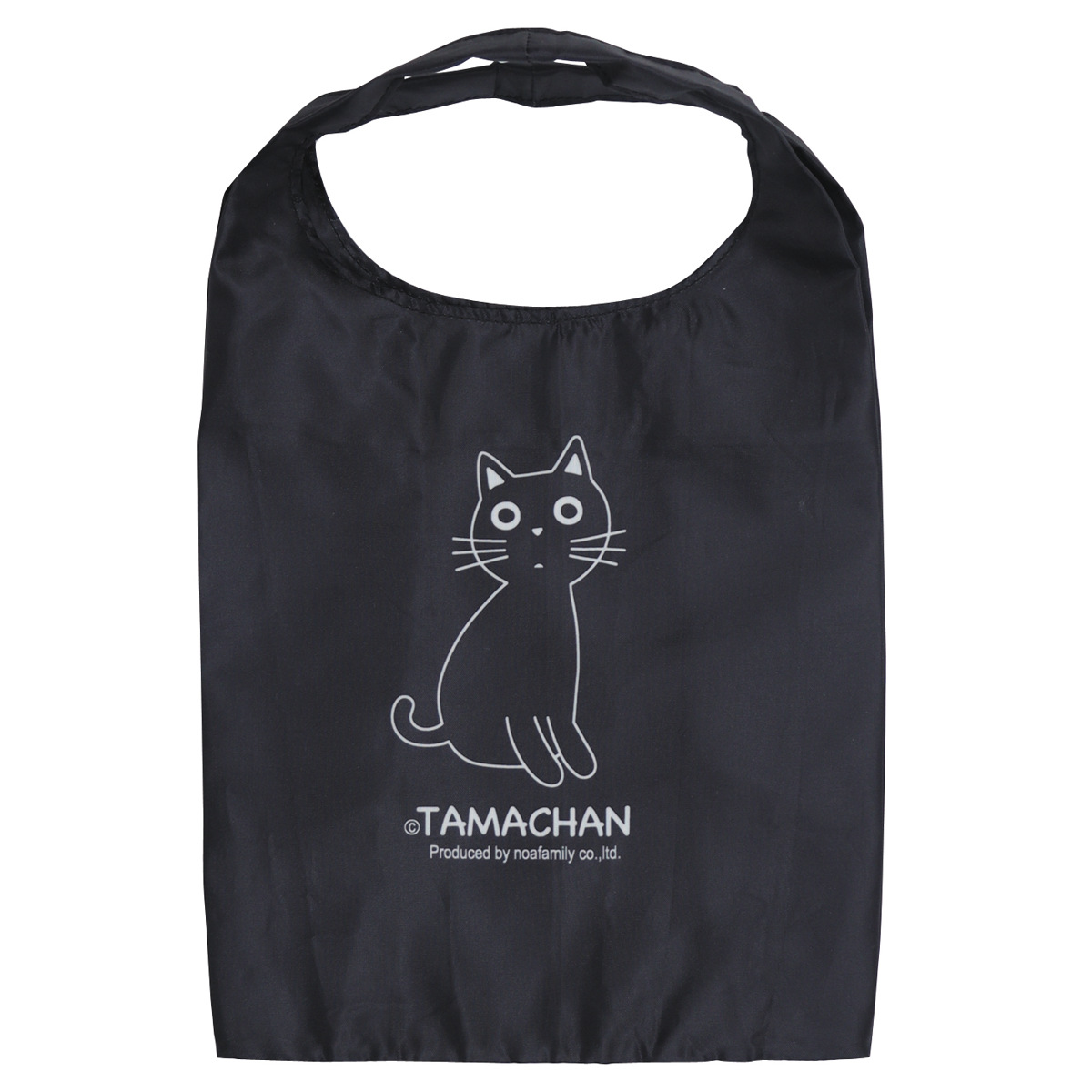エコバッグ たまチャーム付 収納ケース 折りたたみ ( マイバッグ エコバック マイバック レジ袋 コンパクト トート マチ 撥水 軽量 レジバッグ サブバッグ 買い物バッグ ショッピングバッグ おしゃれ ネコ マスコット ) 【ブラック】 ブラック