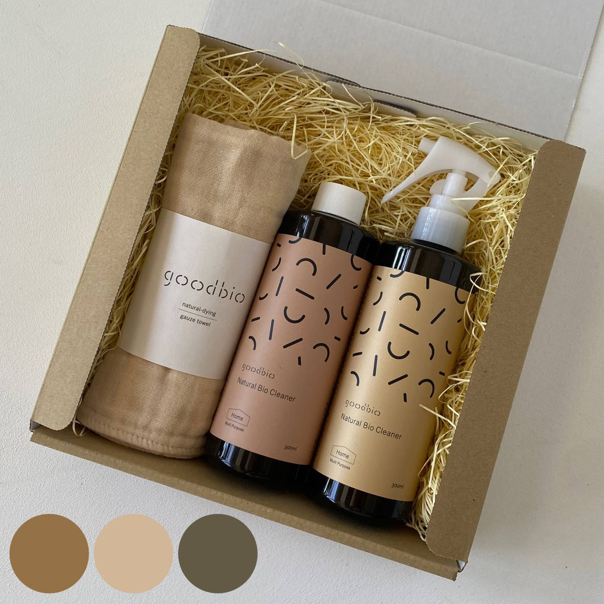 ギフトセット マルチクリーナー ガーゼタオル コットン 600ml グッドバイオ 洗剤 微生物 無香料 消臭 掃除 洗濯 天然由来 （ 安全基準NSF認証 キッチン 天然由来成分のみ使用 食器洗い 衣類 油汚れ クリーナー スプレー 除菌 酵素 ） 【ザクロ】