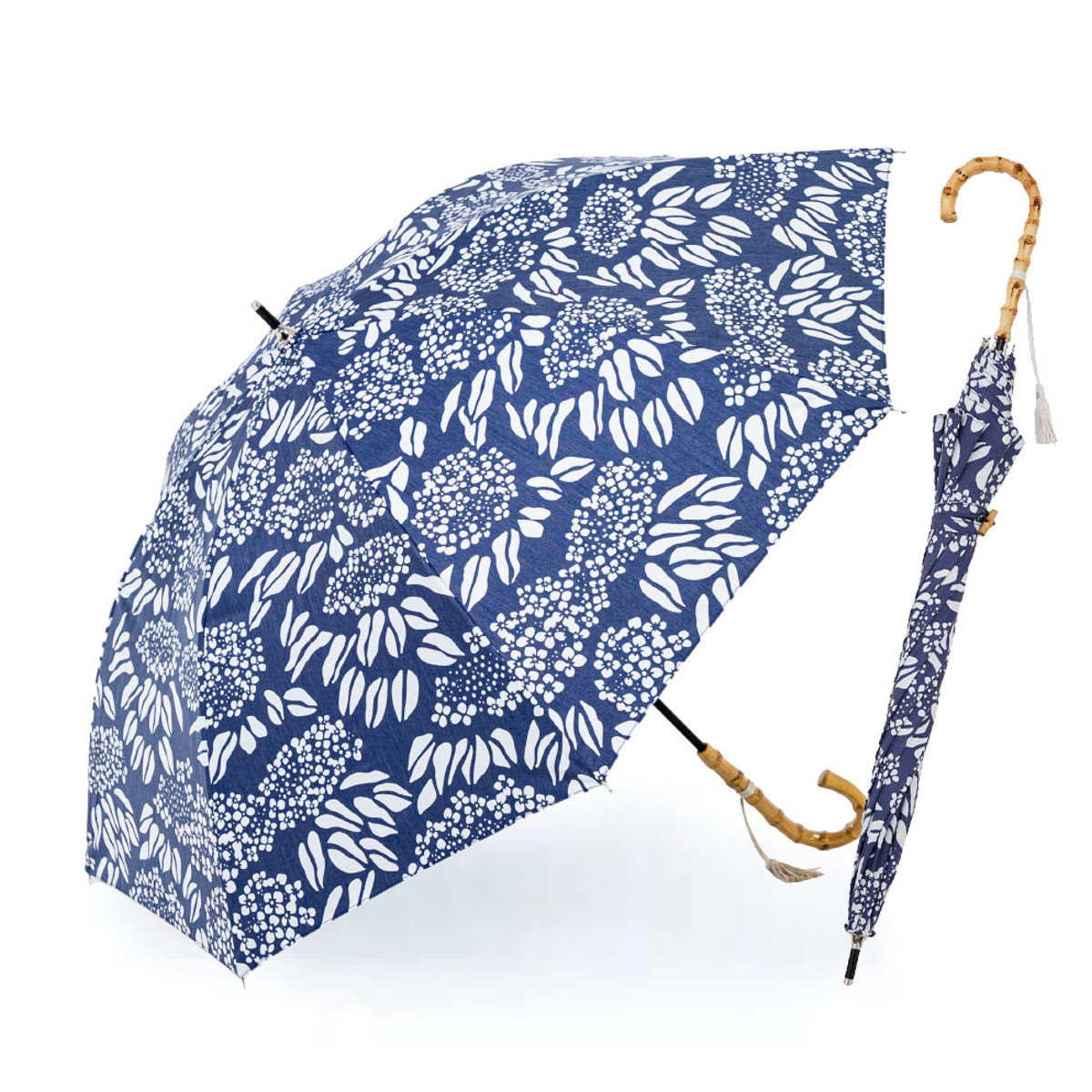 日傘 河馬印本舗 長傘 晴雨兼用 手開き式 50cm ( 傘 レディース かさ おしゃれ かわいい 雨傘 UVカット 99% 撥水 遮熱 遮光 UPF50+ 日焼け防止 UV対策 暑さ対策 カサ アンブレラ 花柄 プレゼント ) 【アジサイ】 アジサイ