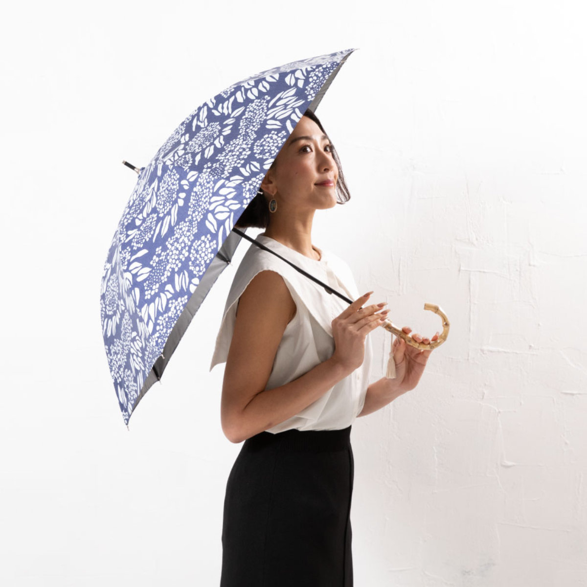 日傘 河馬印本舗 長傘 晴雨兼用 手開き式 50cm ( 傘 レディース かさ おしゃれ かわいい 雨傘 UVカット 99% 撥水 遮熱 遮光 UPF50+ 日焼け防止 UV対策 暑さ対策 カサ アンブレラ 花柄 プレゼント ) 【アジサイ】 アジサイ