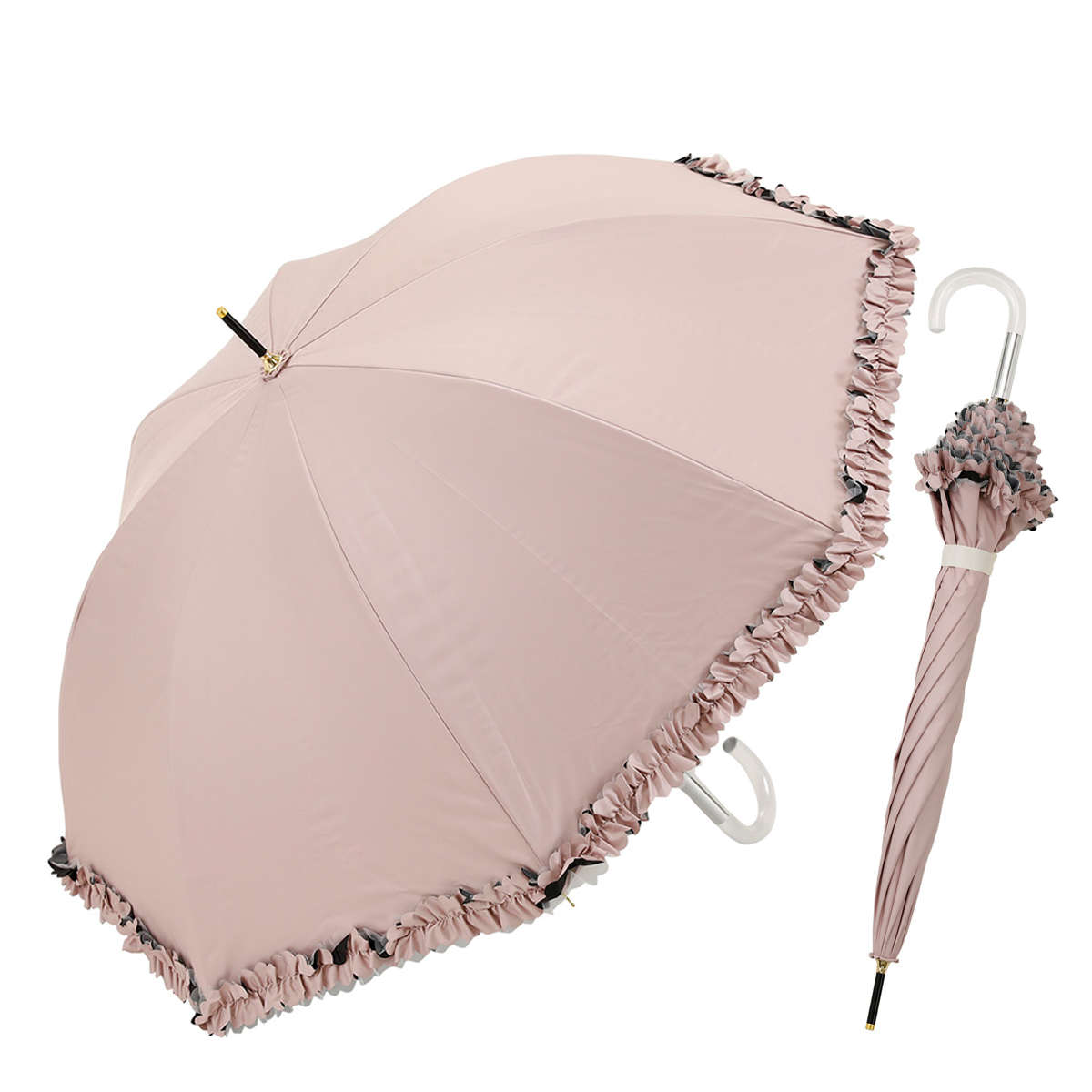 長傘 centelleo 晴雨兼用 フリルパラソル 手開き式 50cm ( 傘 レディース かさ おしゃれ かわいい 無地 フリル ドーム 雨傘 UVカット 99% 撥水 遮熱 遮光 日焼け防止 UV対策 暑さ対策 カサ アンブレラ プレゼント ) 【ピンク】 ピンク