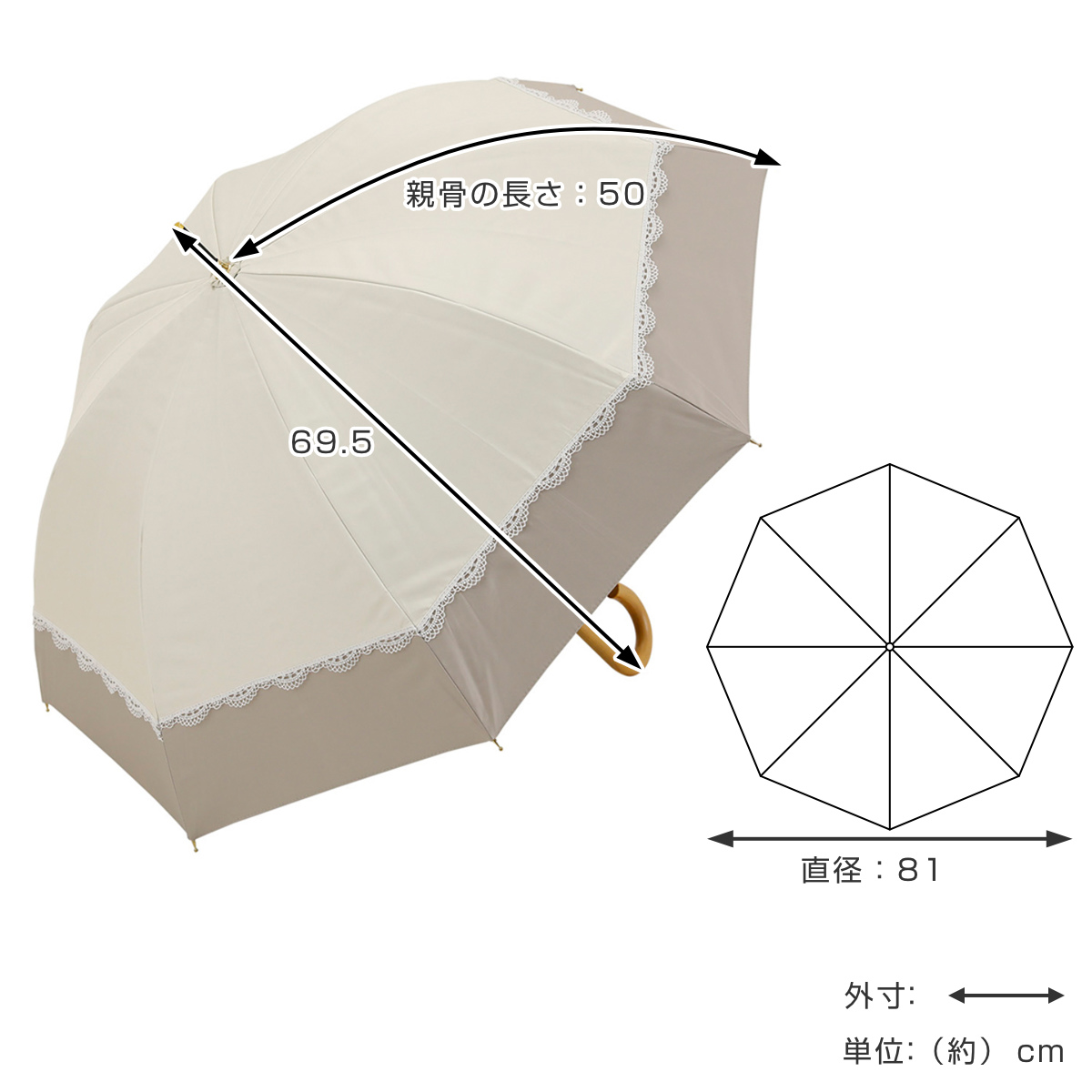 長傘 centelleo 晴雨兼用 バイカラー パラソル レース 手開き式