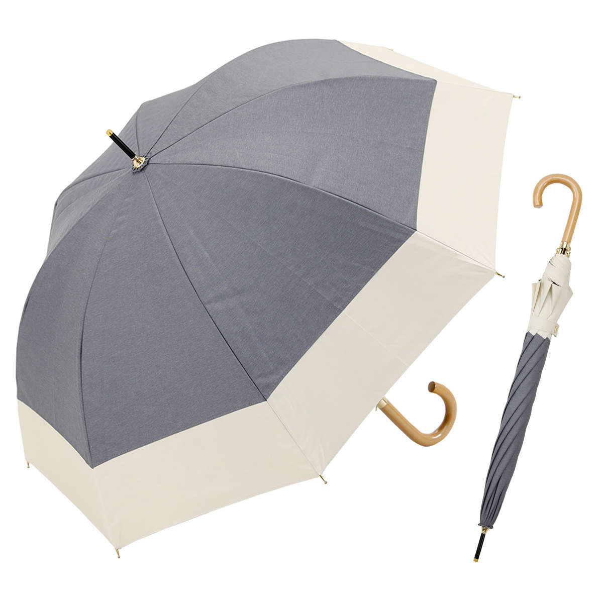 長傘 centelleo 晴雨兼用 ダンガリー バイカラー パラソル 手開き式 50cm ( 傘 レディース かさ おしゃれ かわいい 雨傘 日傘 UVカット 99% 撥水 遮熱 遮光 日焼け防止 UV対策 暑さ対策 カサ アンブレラ プレゼント ) 【D】 D