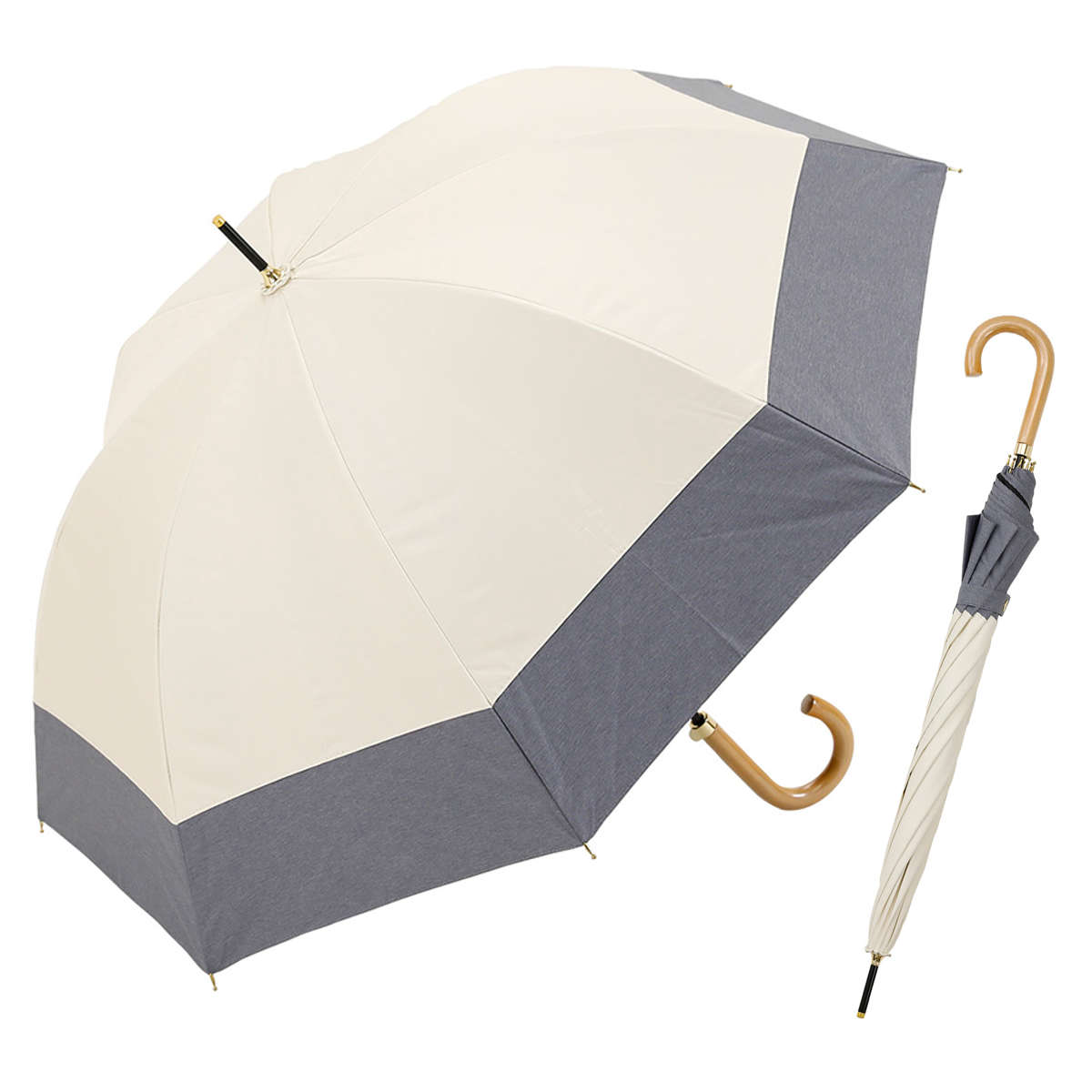 長傘 centelleo 晴雨兼用 ダンガリー バイカラー パラソル 手開き式 50cm ( 傘 レディース かさ おしゃれ かわいい 雨傘 日傘 UVカット 99% 撥水 遮熱 遮光 日焼け防止 UV対策 暑さ対策 カサ アンブレラ プレゼント ) 【D】 D