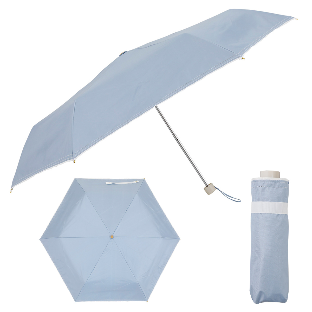 長傘 折りたたみ傘 晴雨兼用 LINEDROPS グログランリボン ステッチ 50cm 手開き式 ( 傘 折り畳み傘 レディース かさ 雨傘 日傘 UVカット 99% 完全遮光 撥水 遮熱 遮光 日焼け防止 カサ アンブレラ 通勤 通学 UV対策 暑さ対策 ) 【ネイビー 折りたたみ傘】 ネイビー 折りたたみ傘