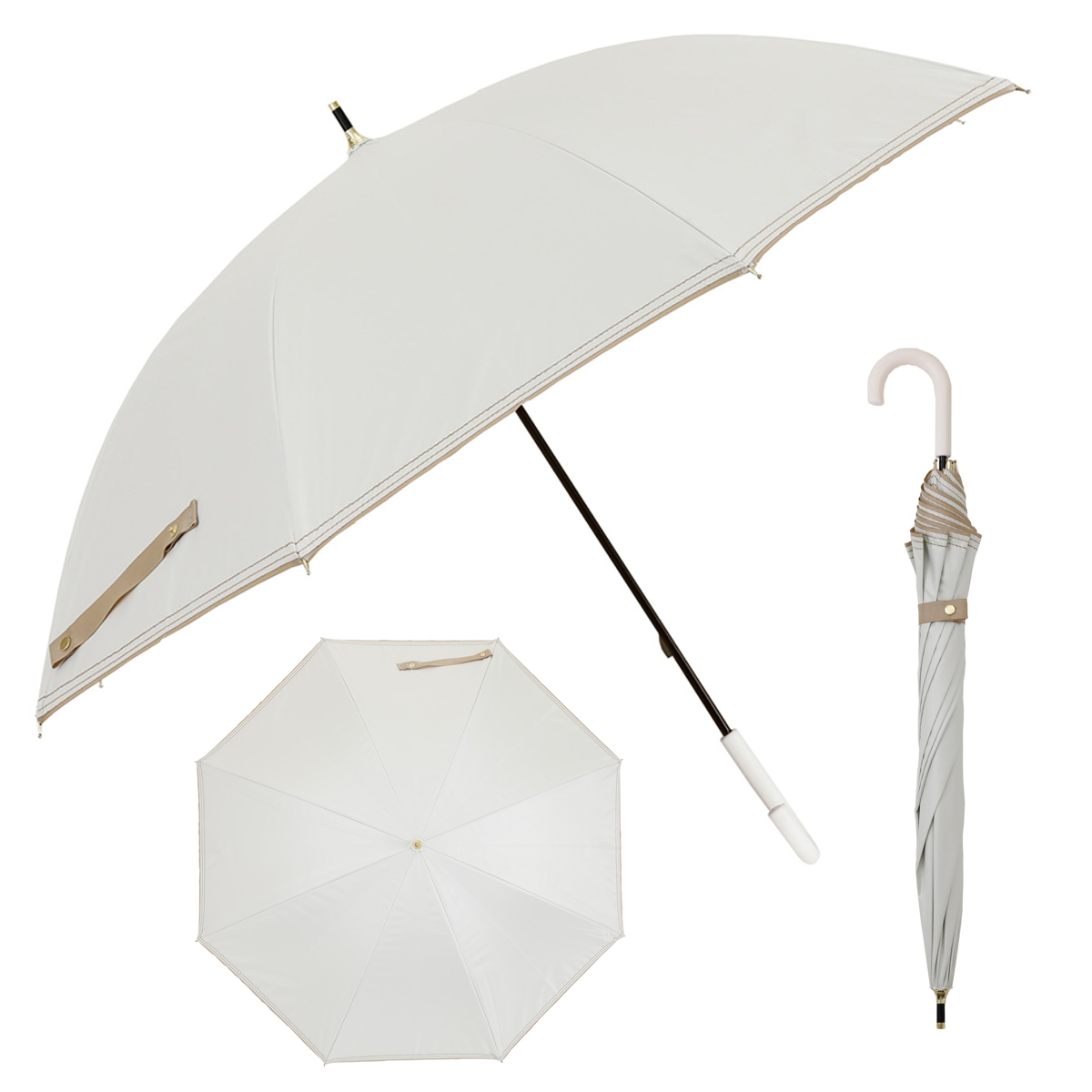 長傘 折りたたみ傘 晴雨兼用 LINEDROPS グログランリボン ステッチ 50cm 手開き式 ( 傘 折り畳み傘 レディース かさ 雨傘 日傘 UVカット 99% 完全遮光 撥水 遮熱 遮光 日焼け防止 カサ アンブレラ 通勤 通学 UV対策 暑さ対策 ) 【ネイビー 折りたたみ傘】 ネイビー 折りたたみ傘