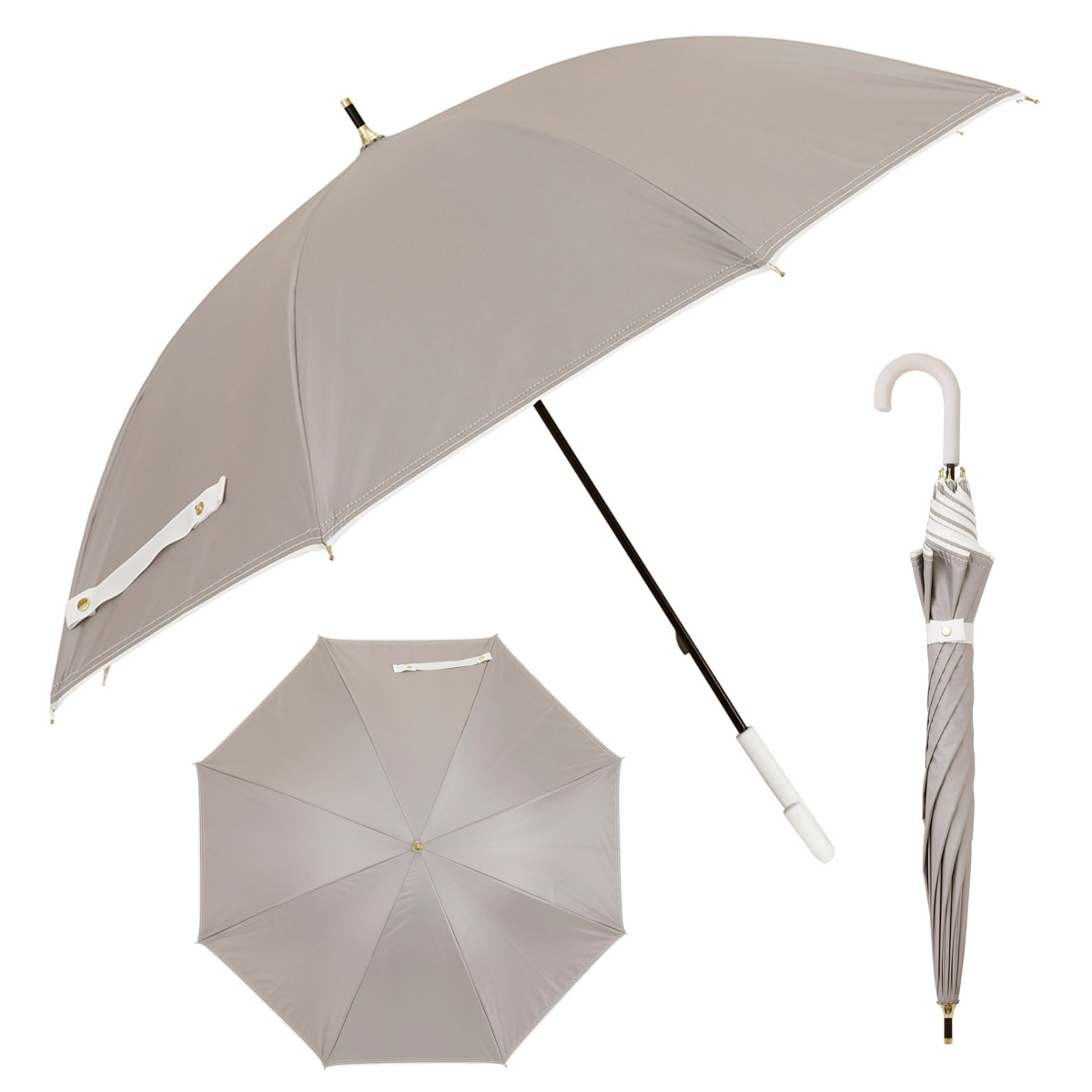 長傘 折りたたみ傘 晴雨兼用 LINEDROPS グログランリボン ステッチ 50cm 手開き式 ( 傘 折り畳み傘 レディース かさ 雨傘 日傘 UVカット 99% 完全遮光 撥水 遮熱 遮光 日焼け防止 カサ アンブレラ 通勤 通学 UV対策 暑さ対策 ) 【ネイビー 折りたたみ傘】 ネイビー 折りたたみ傘