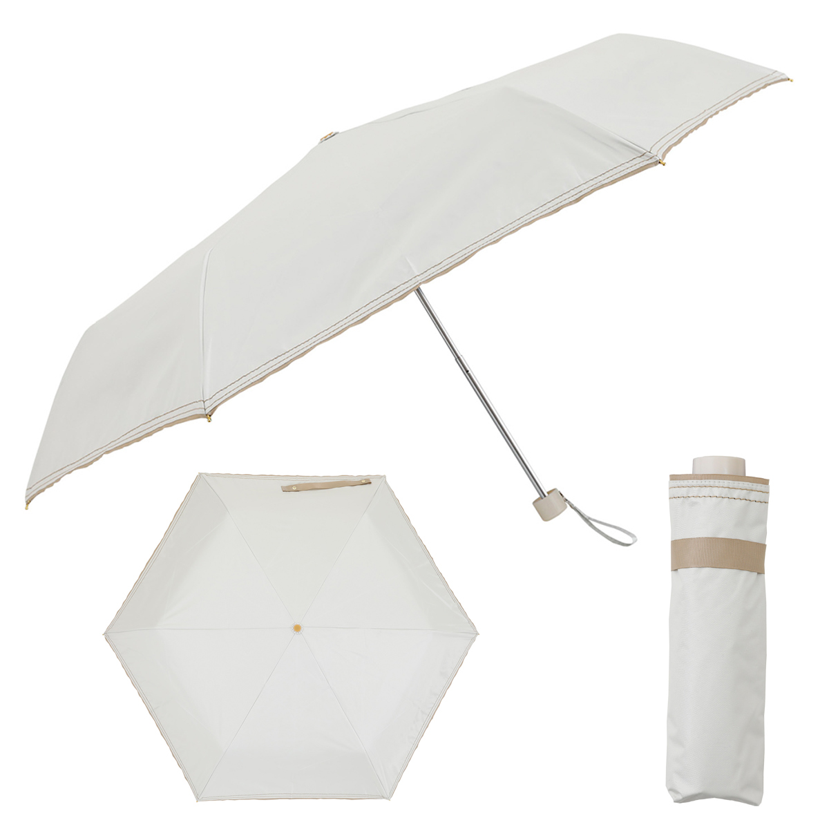 長傘 折りたたみ傘 晴雨兼用 LINEDROPS グログランリボン ステッチ 50cm 手開き式 ( 傘 折り畳み傘 レディース かさ 雨傘 日傘 UVカット 99% 完全遮光 撥水 遮熱 遮光 日焼け防止 カサ アンブレラ 通勤 通学 UV対策 暑さ対策 ) 【ネイビー 折りたたみ傘】 ネイビー 折りたたみ傘