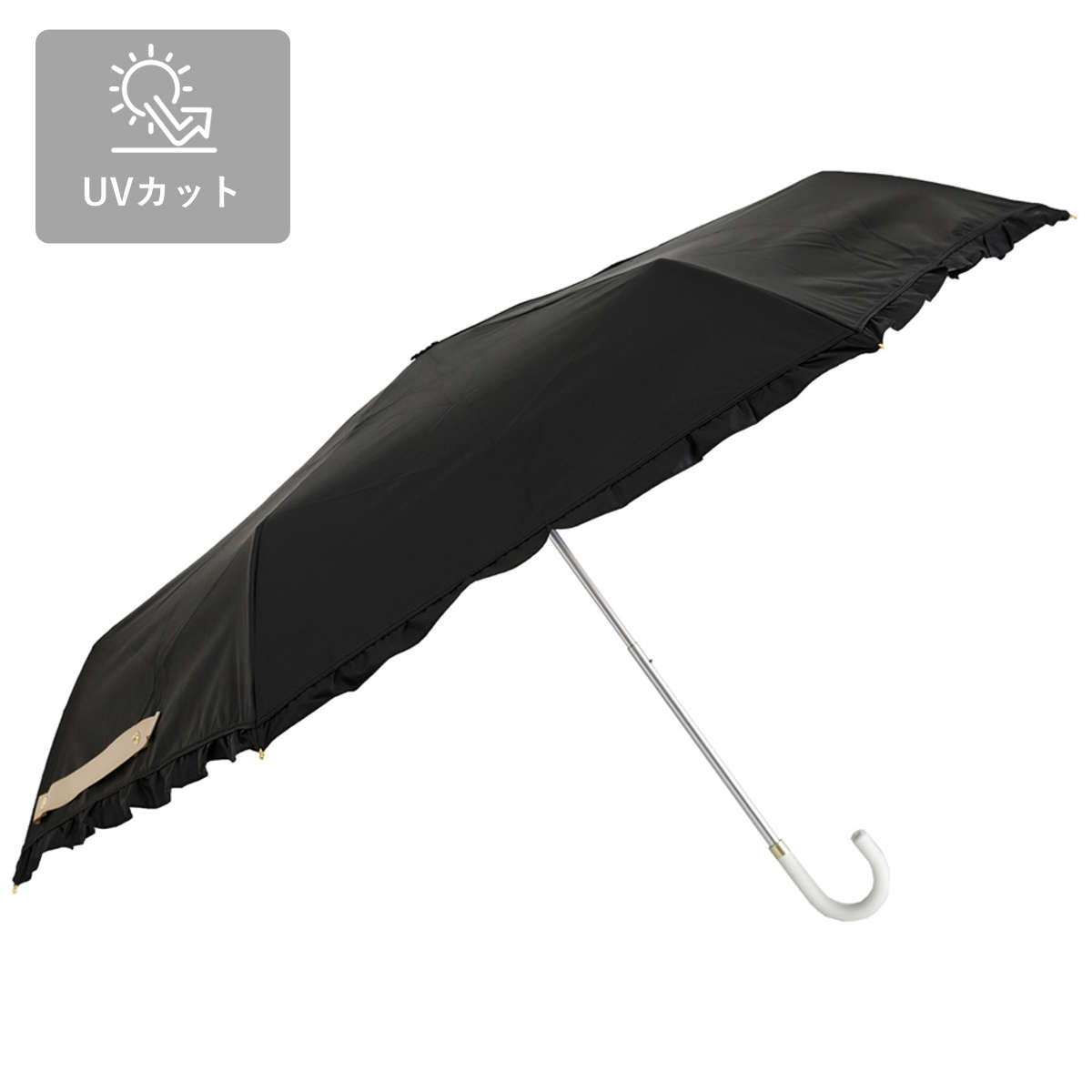 折りたたみ傘 晴雨兼用 LINEDROPS フリル 50cm 手開き式 ( 傘 折り畳み傘 レディース かさ 雨傘 遮熱 遮光 UVカット 99% 撥水 日焼け防止 UV対策 暑さ対策 カサ 小さい 持ち運び 無地 通勤 通学 ) 【グレージュ】 グレージュ