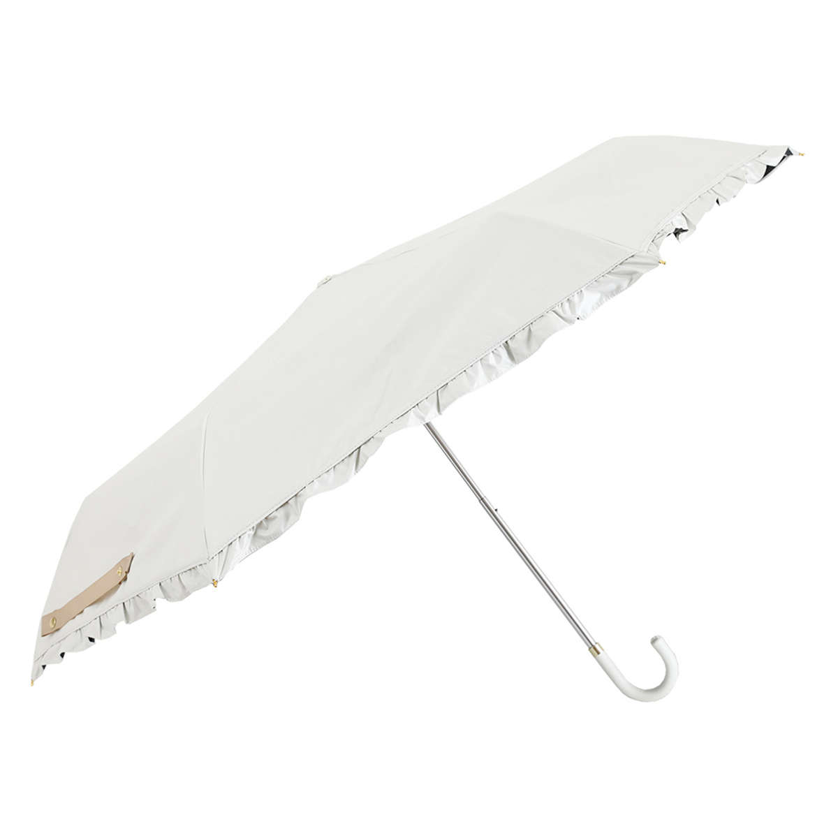 折りたたみ傘 晴雨兼用 LINEDROPS フリル 50cm 手開き式 ( 傘 折り畳み傘 レディース かさ 雨傘 遮熱 遮光 UVカット 99% 撥水 日焼け防止 UV対策 暑さ対策 カサ 小さい 持ち運び 無地 通勤 通学 ) 【グレージュ】 グレージュ