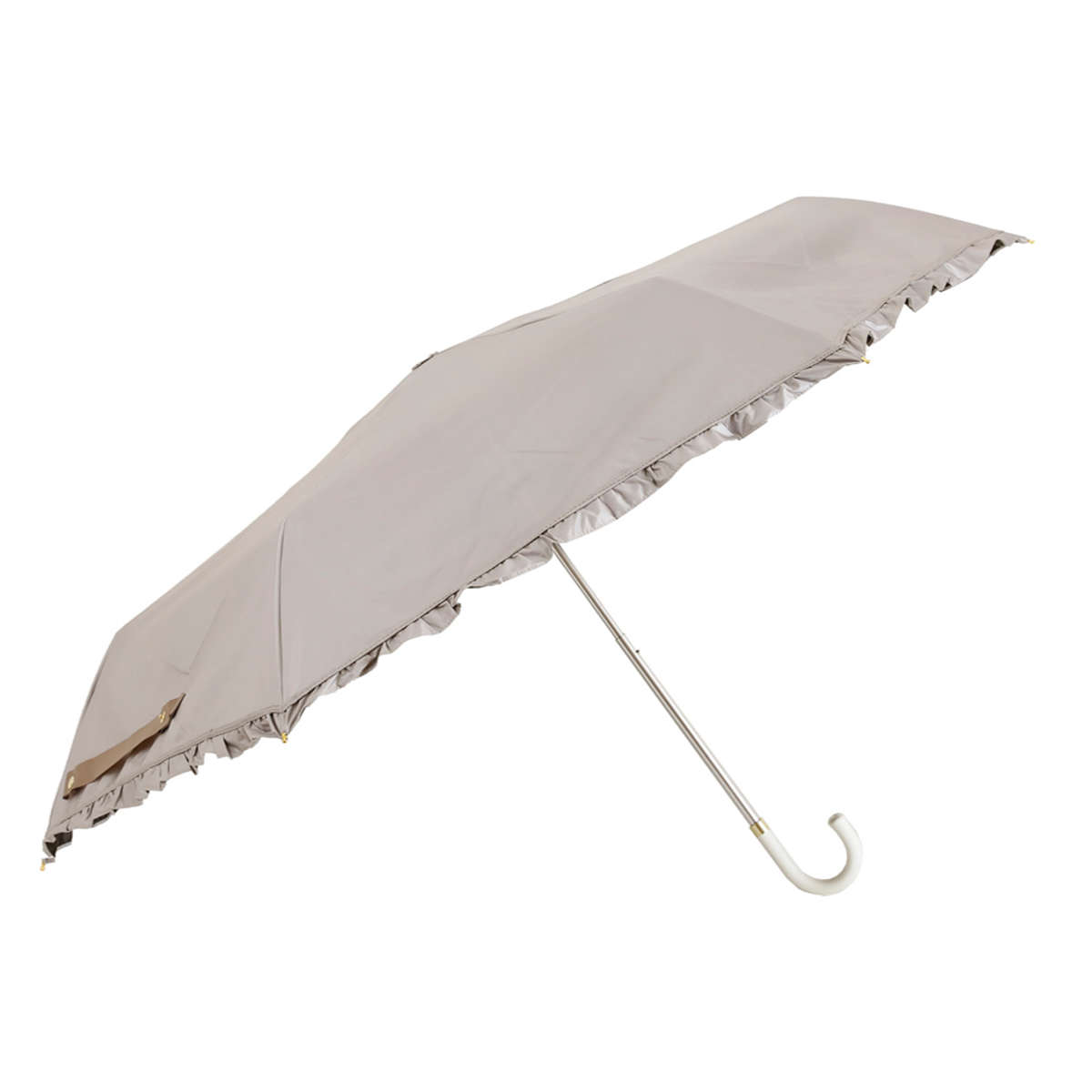 折りたたみ傘 晴雨兼用 LINEDROPS フリル 50cm 手開き式 ( 傘 折り畳み傘 レディース かさ 雨傘 遮熱 遮光 UVカット 99% 撥水 日焼け防止 UV対策 暑さ対策 カサ 小さい 持ち運び 無地 通勤 通学 ) 【グレージュ】 グレージュ