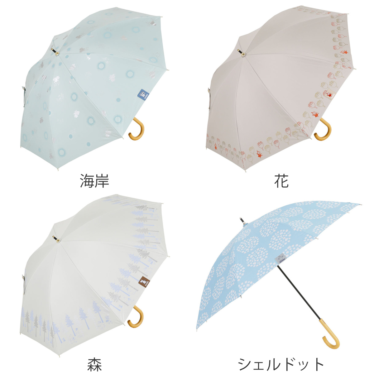 長傘 晴雨兼用 ムーミン ニョロニョロ リトルミイ 50cm 手開き式 ( 傘 レディース かさ キャラクター 雨傘 遮光 UVカット 99% UPF50+ 日傘 撥水 遮熱 日焼け防止 UV対策 暑さ対策 カサ アンブレラ プレゼント おしゃれ かわいい ) 【海岸】 海岸