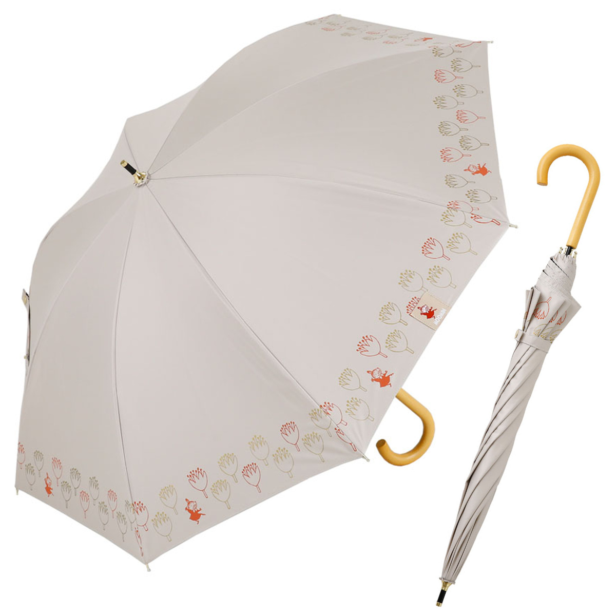 長傘 晴雨兼用 ムーミン ニョロニョロ リトルミイ 50cm 手開き式 ( 傘 レディース かさ キャラクター 雨傘 遮光 UVカット 99% UPF50+ 日傘 撥水 遮熱 日焼け防止 UV対策 暑さ対策 カサ アンブレラ プレゼント おしゃれ かわいい ) 【海岸】 海岸