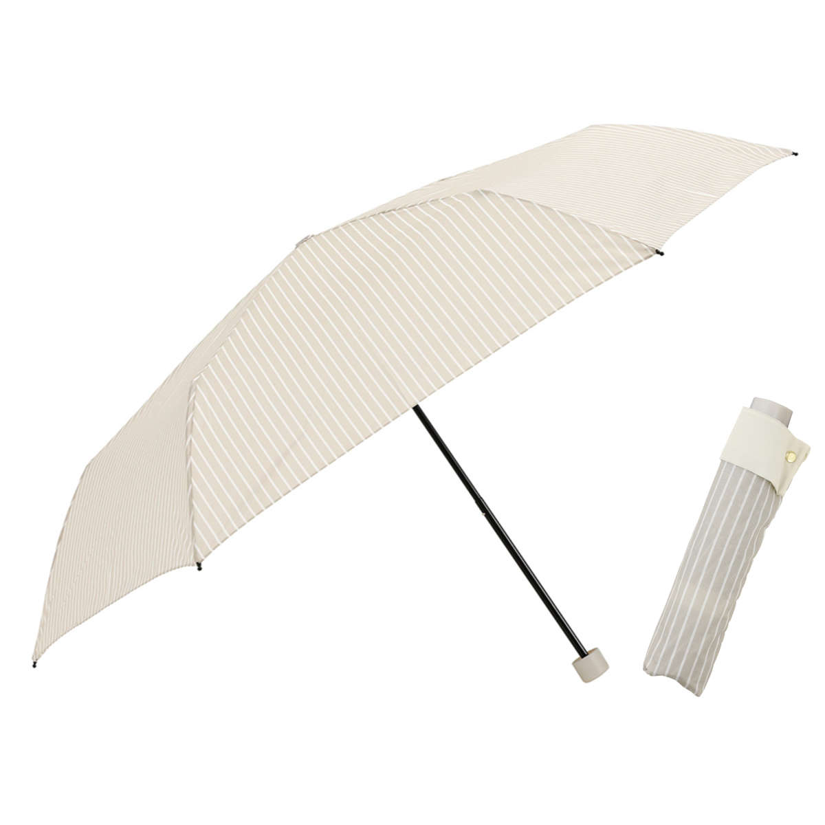 雨傘 折りたたみ傘 LINEDROPS ストライプ カフス 55cm 手開き式 ( 傘 折り畳み傘 レディース メンズ かさ 撥水 持ち運び 通勤 通学 おりたたみ傘 カサ アンブレラ 大きめ 直径100cm 男女兼用 丈夫 頑丈 折れにくい ) 【ピンクベージュ】 ピンクベージュ
