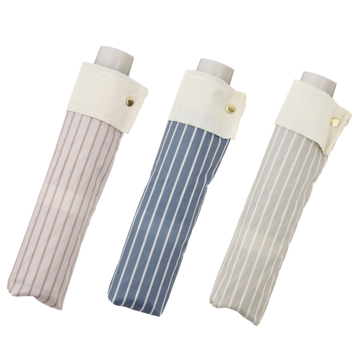 雨傘 折りたたみ傘 LINEDROPS ストライプ カフス 55cm 手開き式 ( 傘 折り畳み傘 レディース メンズ かさ 撥水 持ち運び 通勤 通学 おりたたみ傘 カサ アンブレラ 大きめ 直径100cm 男女兼用 丈夫 頑丈 折れにくい ) 【ピンクベージュ】 ピンクベージュ