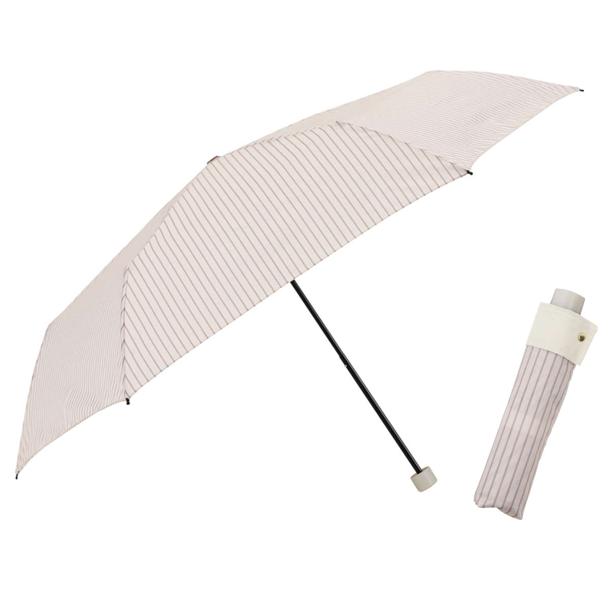 雨傘 折りたたみ傘 LINEDROPS ストライプ カフス 55cm 手開き式 ( 傘 折り畳み傘 レディース メンズ かさ 撥水 持ち運び 通勤 通学 おりたたみ傘 カサ アンブレラ 大きめ 直径100cm 男女兼用 丈夫 頑丈 折れにくい ) 【ピンクベージュ】 ピンクベージュ