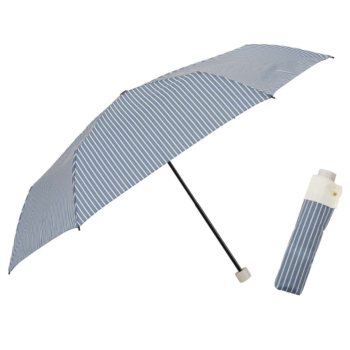 雨傘 折りたたみ傘 LINEDROPS ストライプ カフス 55cm 手開き式 ( 傘 折り畳み傘 レディース メンズ かさ 撥水 持ち運び 通勤 通学 おりたたみ傘 カサ アンブレラ 大きめ 直径100cm 男女兼用 丈夫 頑丈 折れにくい ) 【ピンクベージュ】 ピンクベージュ