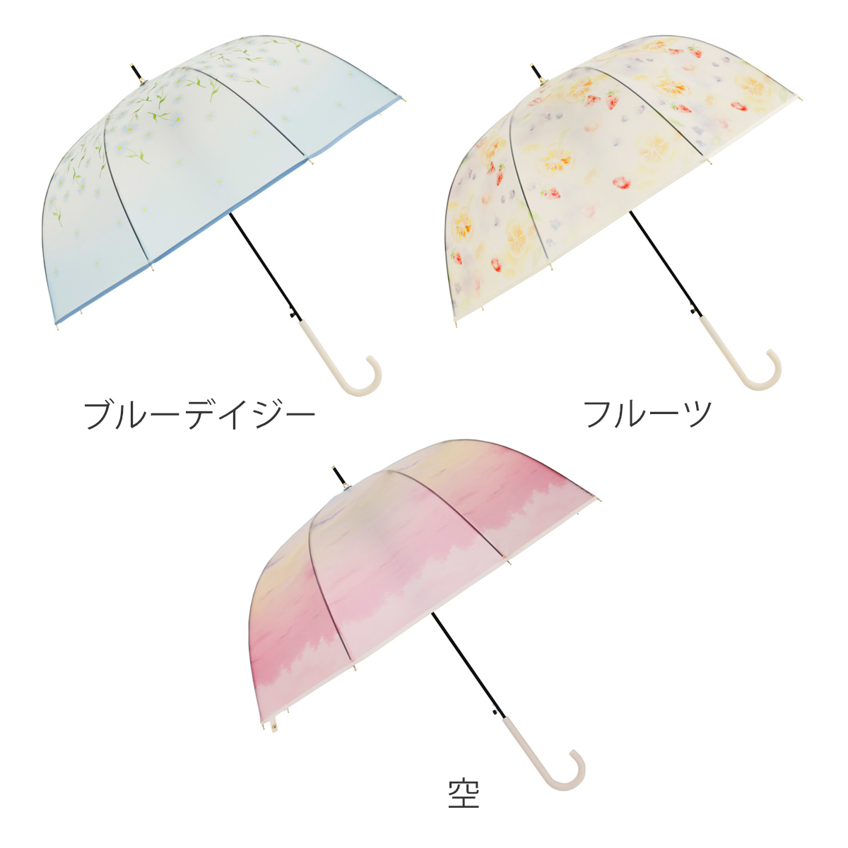 雨傘 長傘 LINEDROPS マットクリア アンブレラ 60cm ジャンプ式 ( 傘 ビニール傘 半透明 ドーム レディース かさ 丈夫 撥水 ワンタッチ 開きやすい カサ 通勤 通学 お出かけ プレゼント おしゃれ かわいい ) 【ブルーデイジー】 ブルーデイジー