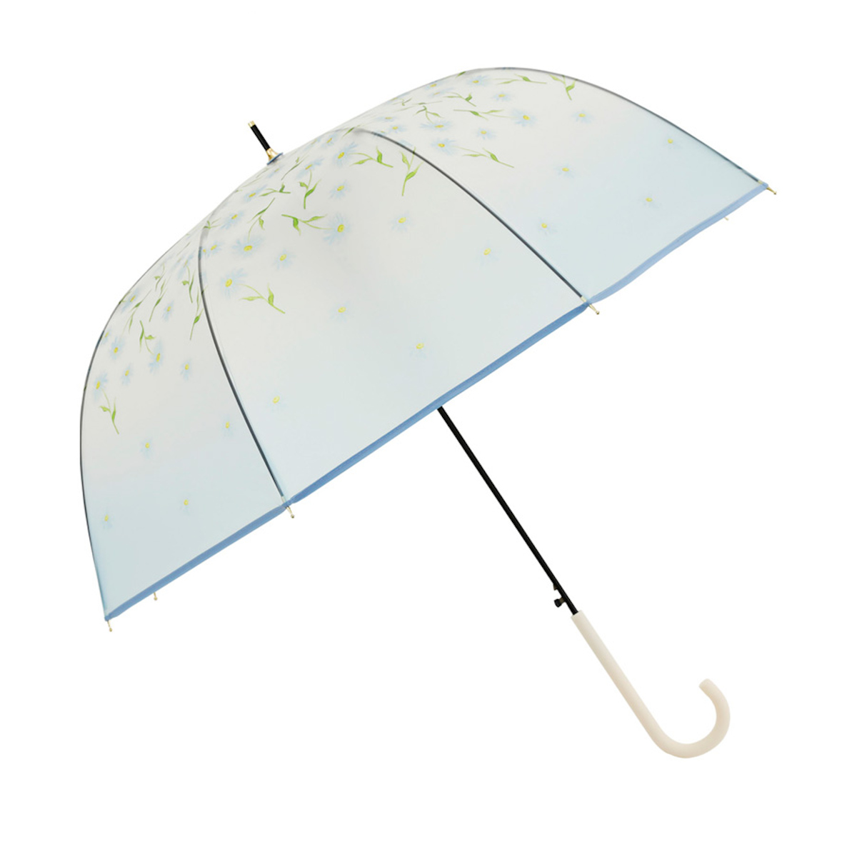 雨傘 長傘 LINEDROPS マットクリア アンブレラ 60cm ジャンプ式 ( 傘 ビニール傘 半透明 ドーム レディース かさ 丈夫 撥水 ワンタッチ 開きやすい カサ 通勤 通学 お出かけ プレゼント おしゃれ かわいい ) 【ブルーデイジー】 ブルーデイジー