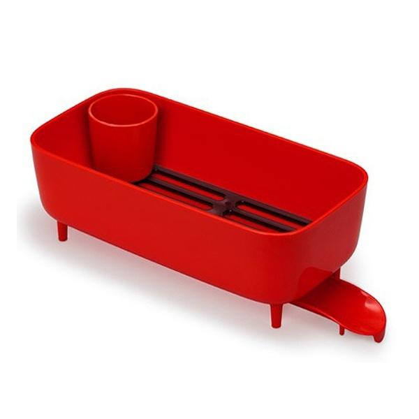 水切りラック 排水ノズル付き ディッシュラック スマートホーム2 プラスチック製 ( 水切りかご 水切りカゴ 水切りバスケット シンクサイド 水切り カトラリーポケット付き 自動排水 水捨て不要 キッチン収納 ) 【ホワイト】 ホワイト