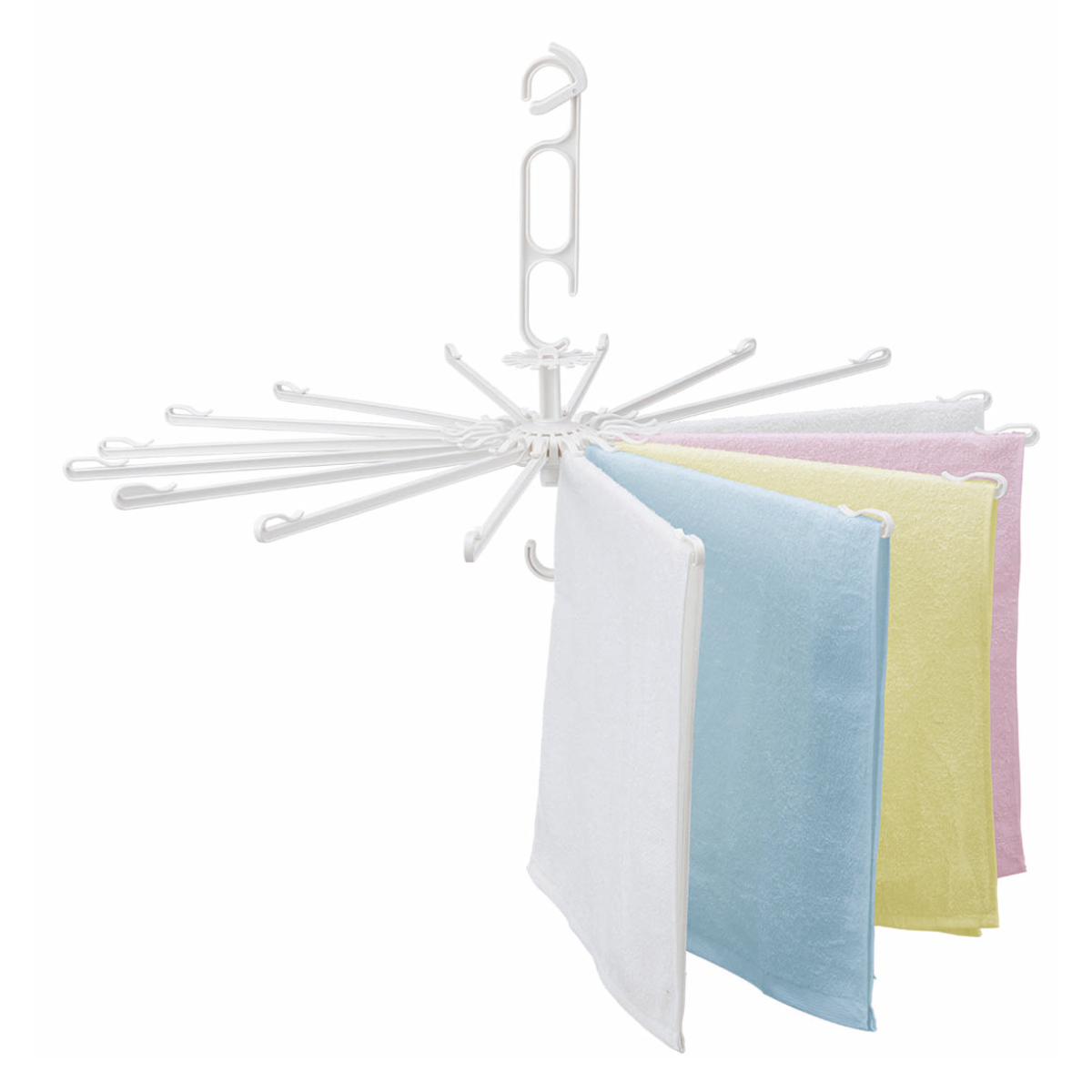 パラソルハンガー 16本掛 2段フックパラソル ベランダHOS （ 洗濯ハンガー タオルハンガー ハンガー 16本 タオル干し たこ足 クリップ付き 2段フック アームハンガー パラソル タオル 16枚 折りたたみ コンパクト 収納 ）