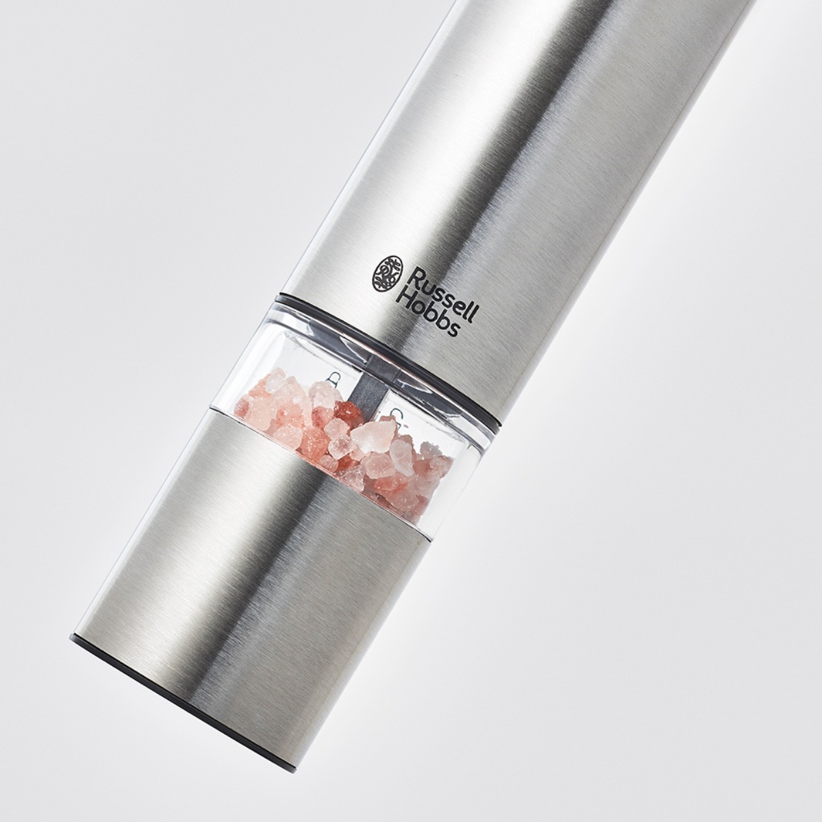 Russell Hobbs 電動ミル ミニ 2本セット 木製スタンド付き ソルト&ペッパーミル ( ラッセルホブス ミル 2個 LEDライト 電池式 ソルトミル ワンプッシュ セラミック刃 ウッドスタンド付き 小さめ 胡椒 岩塩 ) 【ブラック】 ブラック