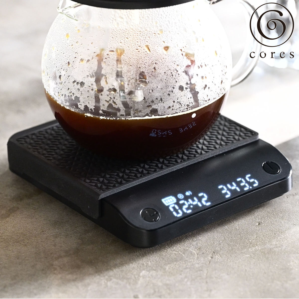 Cores コーヒースケール 2kg 防水 フック付き ( コレス スケール 計量 デジタル表示 カウントダウン機能付き 計量器 はかり キッチンスケール デジタルスケール ドリップスケール 防水仕様 充電式 オートタイマー )