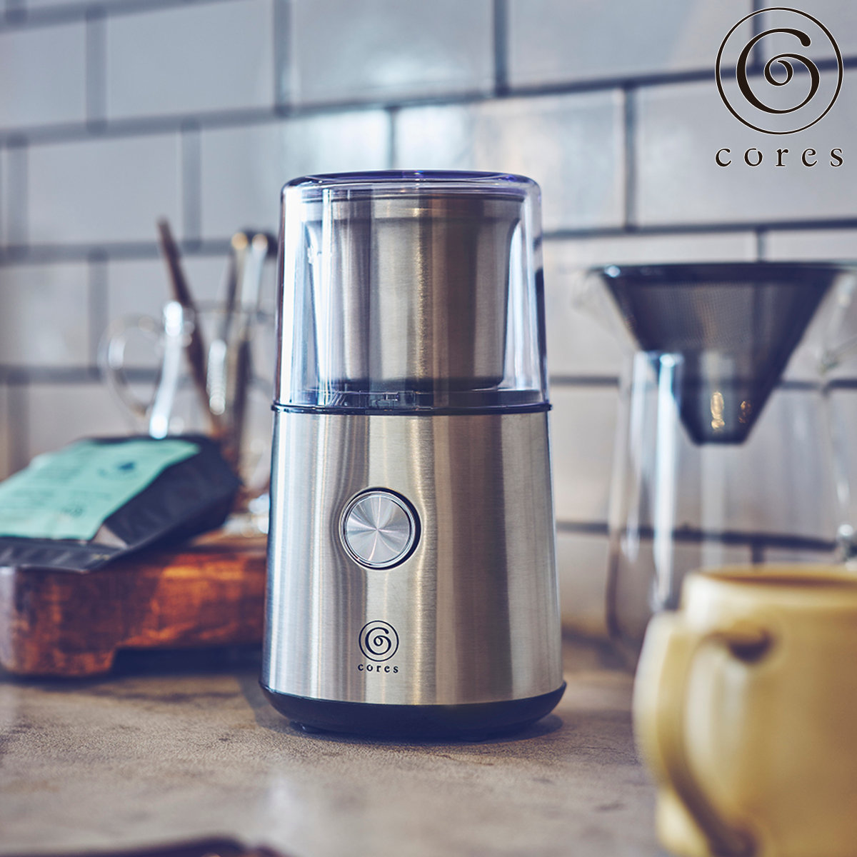 Cores ブレードコーヒーグラインダー 電動 コーヒーミル （ コレス ミル 電動ミル 電動コーヒーミル コンパクト コーヒー 珈琲 ドリップ 粗さ調節 シンプル 掃除用ブラシ付き おしゃれ ）