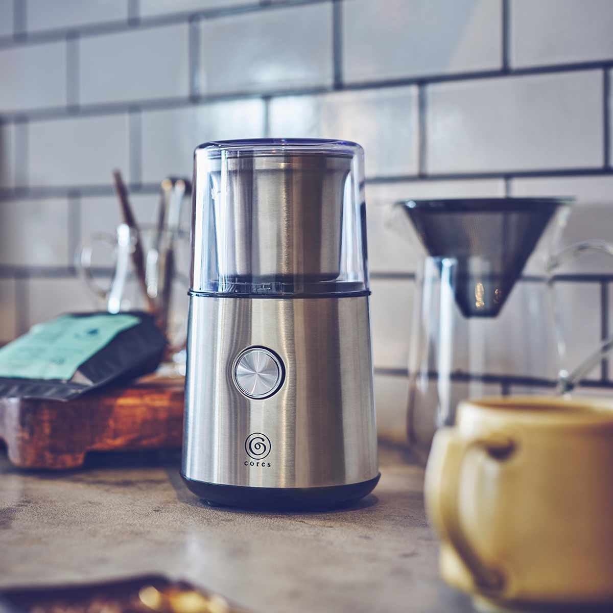 Cores ブレードコーヒーグラインダー 電動 コーヒーミル ( コレス ミル 電動ミル 電動コーヒーミル コンパクト コーヒー 珈琲 ドリップ 粗さ調節 シンプル 掃除用ブラシ付き おしゃれ )