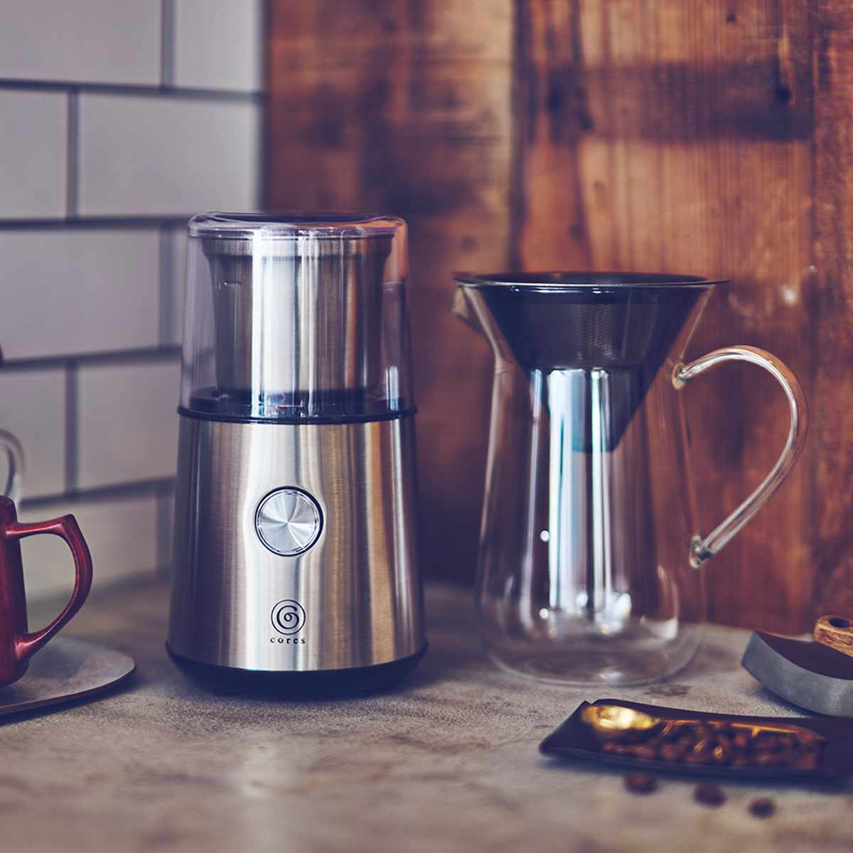 Cores ブレードコーヒーグラインダー 電動 コーヒーミル ( コレス ミル 電動ミル 電動コーヒーミル コンパクト コーヒー 珈琲 ドリップ 粗さ調節 シンプル 掃除用ブラシ付き おしゃれ )