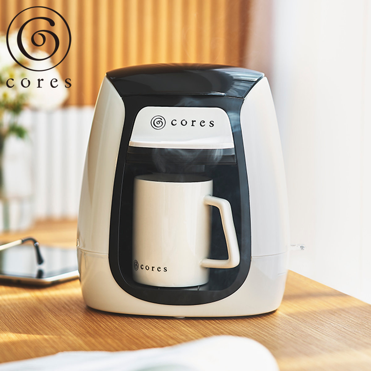 コーヒーメーカー Cores 1カップコーヒーメーカー ( コレス おしゃれ 1杯用 ホワイト 珈琲メーカー コーヒードリッパー ペーパーレス お手入れ簡単 コンパクト 保温機能 コーヒーマシン マグカップ付き 1杯分 )