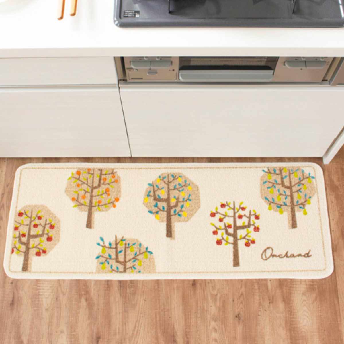 キッチンマット オーチャード 45×120cm 日本製 丸洗い ( 45cm 120cm 洗える 台所マット キッチン マット キッチン用マット ミニキッチン キッチンラグ カーペット 滑り止め 長方形 おしゃれ かわいい ひとり暮らし )