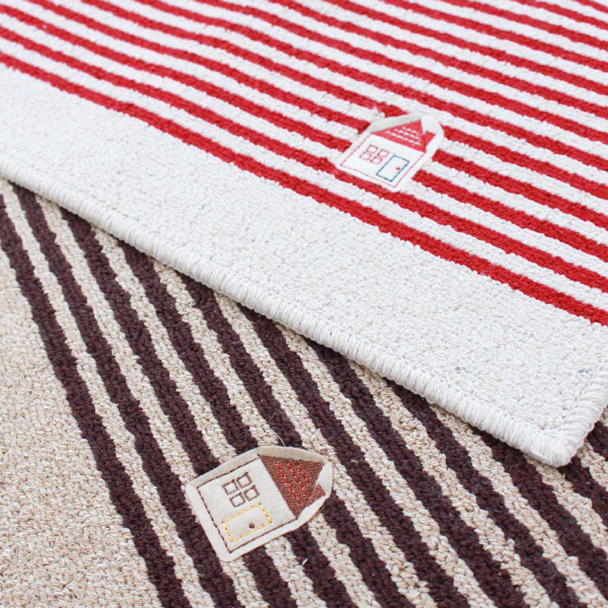 バスマット カーサ 洗えるマット 45×60cm ( お風呂マット 足拭きマット すべり止め 吸水 洗える ループ織り 浴室マット バス マット 45×60 滑り止め ボーダー柄 レッド ブラウン ) 【ブラウン】 ブラウン