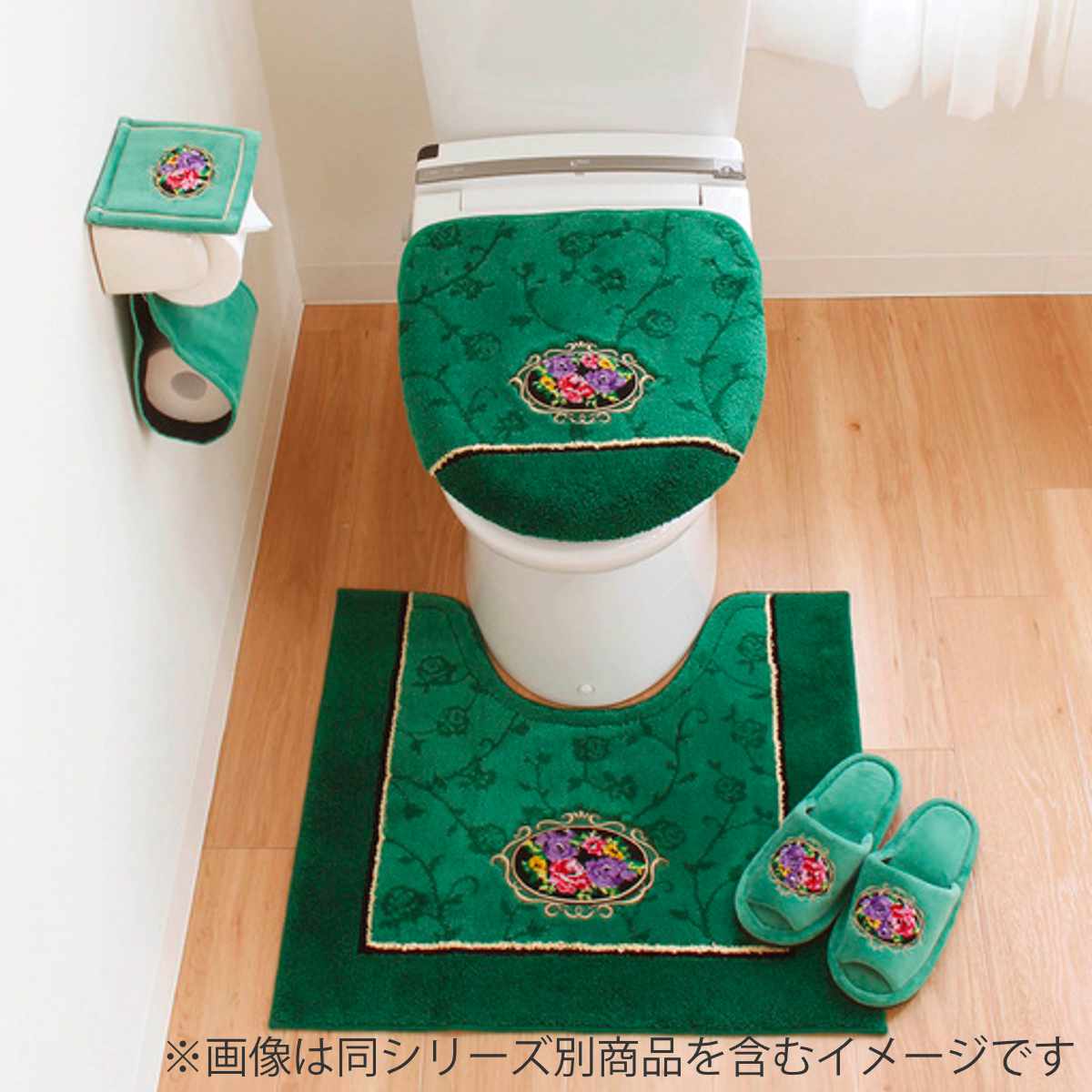 トイレスリッパ シェニールロゼ スリッパ ( トイレ用スリッパ 前開き 洗濯OK 25cmまで シェニール織り トイレ用品 洗える ルームスリッパ ベルネット調 バラ ピンク グリーン ベージュ ) 【グリーン】 グリーン