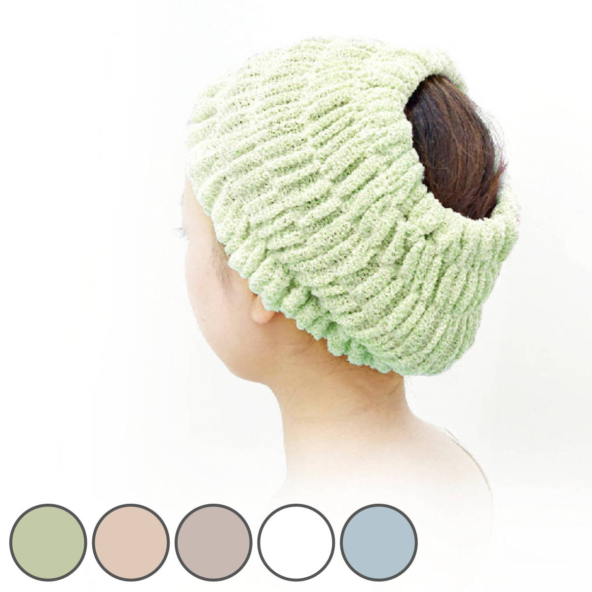 ヘアターバン プリスベイス エピ ヘアキャップ 日本製 （ ヘアバンド 洗顔 吊り下げ 速乾 ワイド 伸縮 ヘアーターバン 髪留め ヘアゴム すぐ乾く グリーン ベージュ ブラウン ホワイト ダークブルー ） 【グリーン】