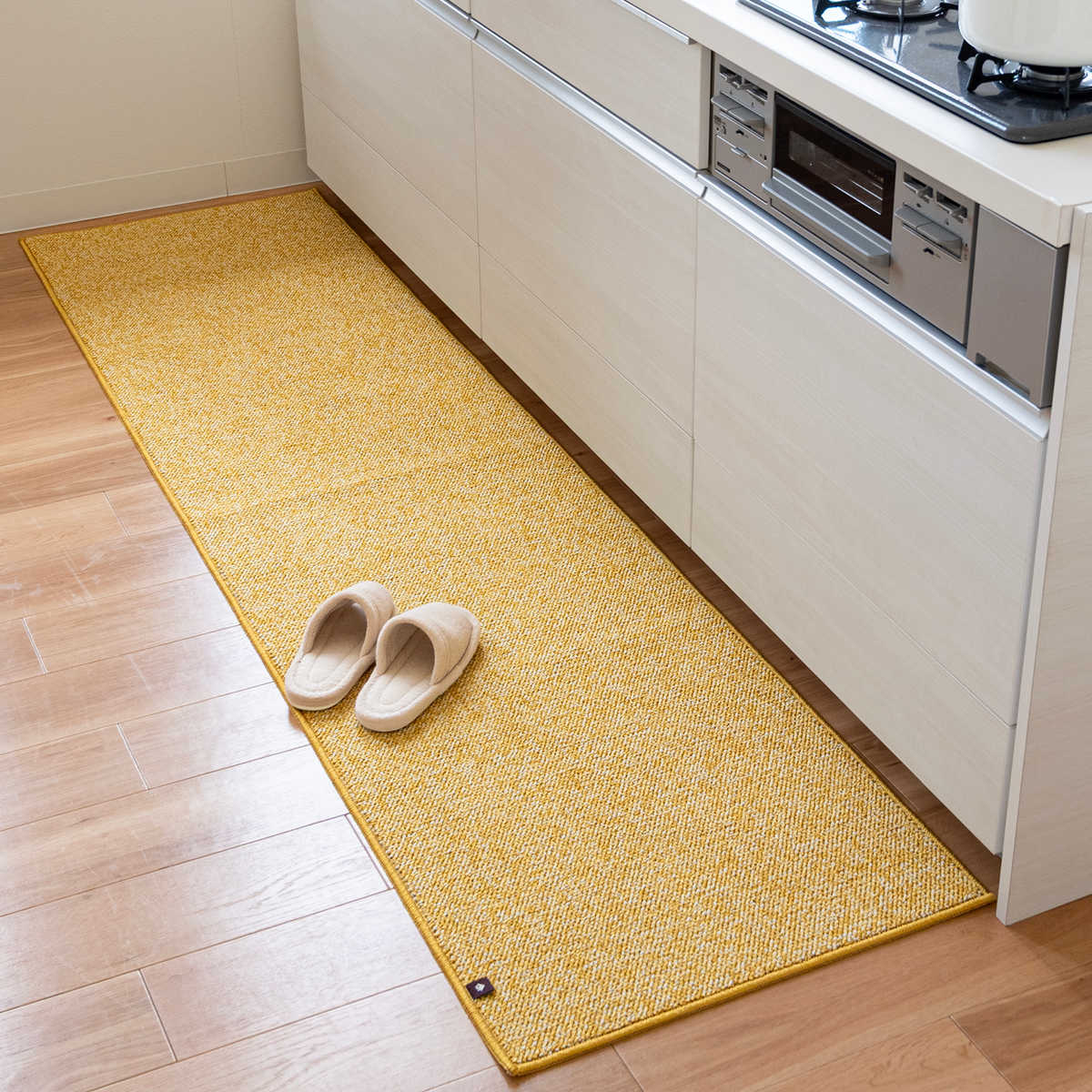 キッチンマット 45×120cm PLYS ( キッチン マット 120cm キッチンラグ カーペット ラグ 台所マット 長方形 インテリアマット 洗える 滑り止め おしゃれ ウォッシャブル オールシーズン ) 【イエロー】 イエロー