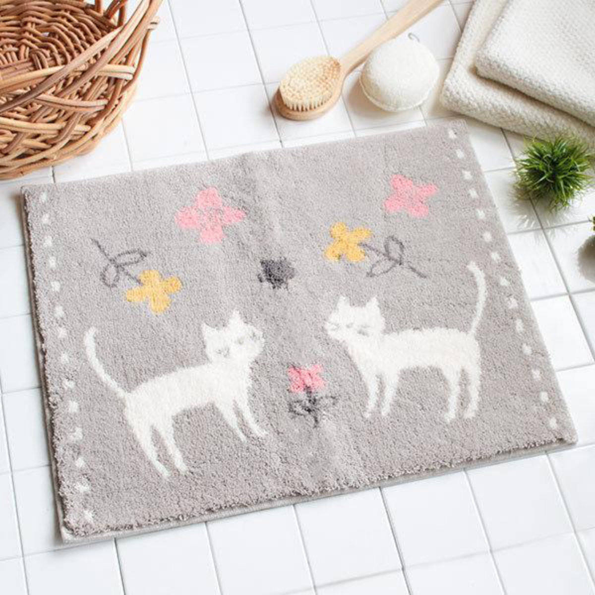 バスマット 乾度良好 ミネット カーム 48×60cm 速乾 Ag抗菌 ( マット 足ふきマット 風呂マット 防臭 大判 銀 銀イオン 北欧 抗菌 銀抗菌 吸水マット お風呂マット 足拭きマット 浴室マット すべり止め 日本製 ウィルトン織り ) 【グレー】 グレー