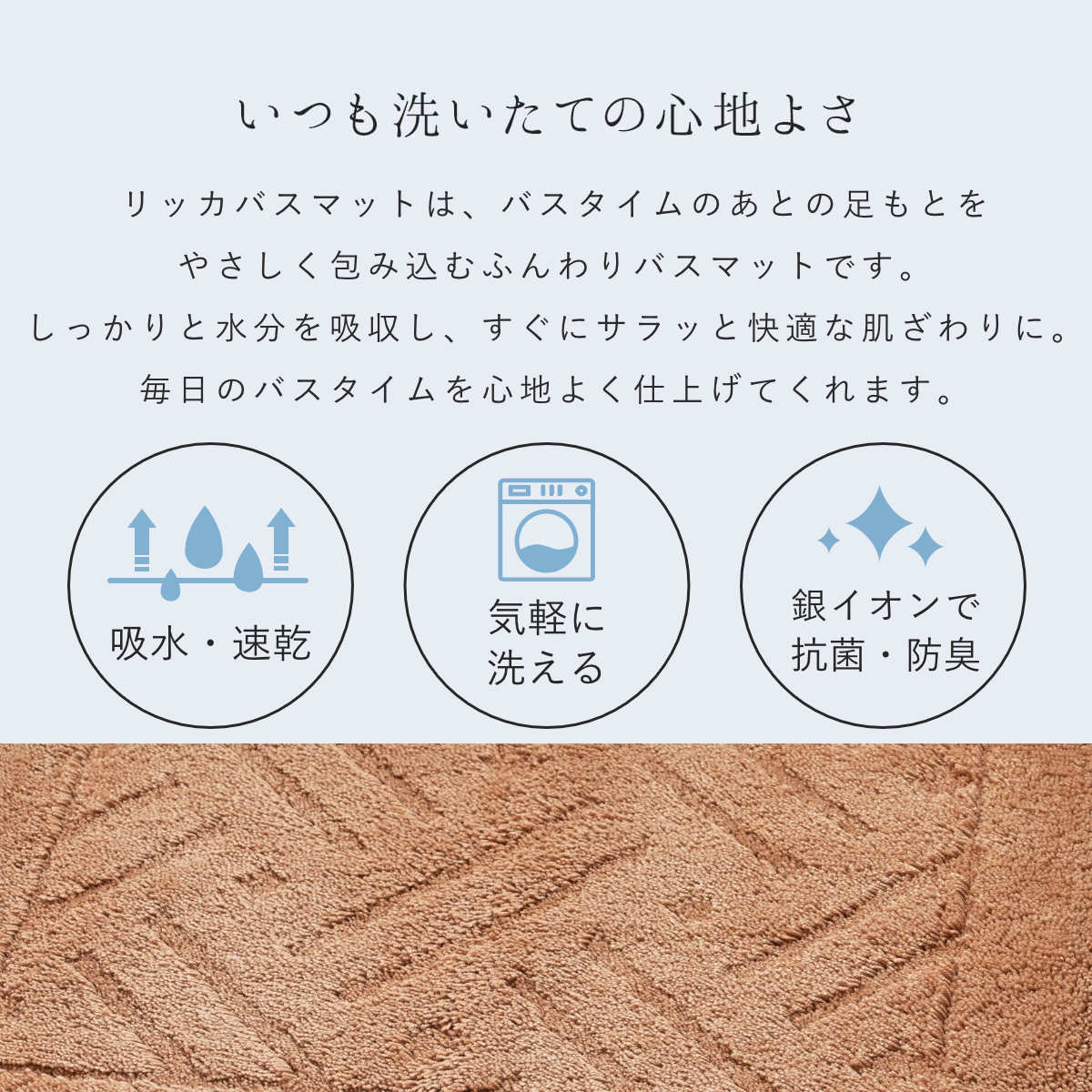 バスマット 乾度良好 リッカ 45×60cm 速乾 ( お風呂マット 足拭きマット お風呂 バスグッズ 浴室マット 玄関マット 吸水 抗菌 防臭 洗濯OK シンプル ) 【ネイビー】 ネイビー