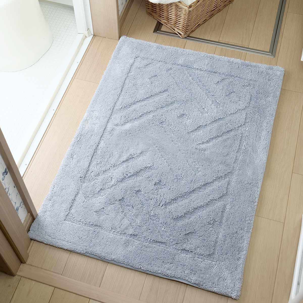 バスマット 乾度良好 リッカ 60×85cm 大判 速乾 ( お風呂マット 足拭きマット お風呂 バスグッズ 浴室マット 玄関マット 吸水 抗菌 防臭 洗濯OK シンプル ) 【グレー】 グレー