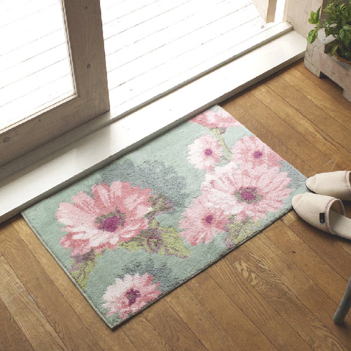 玄関マット 洗える コーナー吸着 50×80 cm 室内 ( 滑り止め ズレにくい 玄関 屋内 角形 日本製 マット エントランスマット 室内用玄関マット 洗面所 脱衣所 室内用 長方形 おしゃれ ナチュラル 抗菌 防臭 すべり止め ノンスリップ ) 【イノセントデイジー】 イノセントデイジー