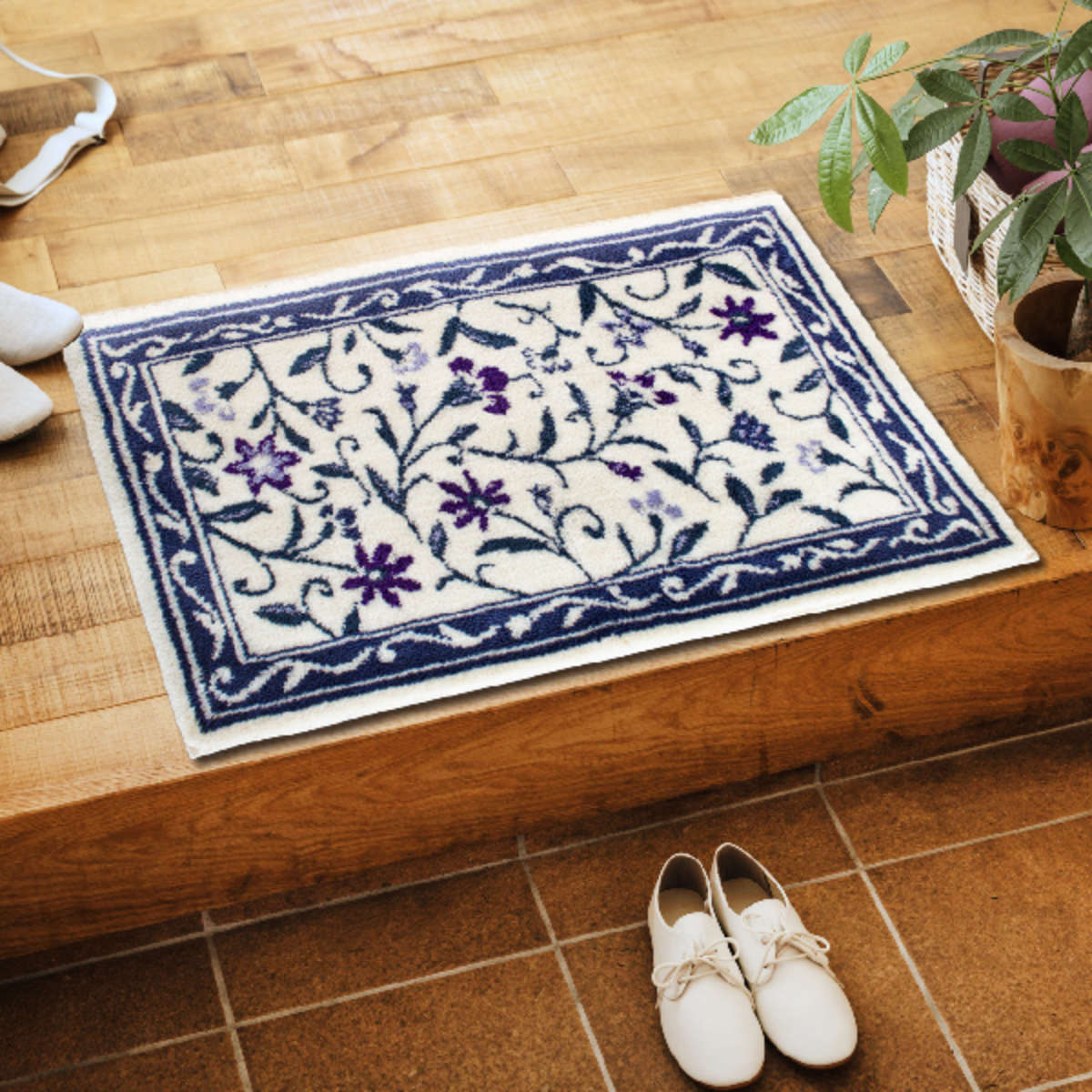 玄関マット 洗える コーナー吸着 50×80 cm 室内 ( 滑り止め ズレにくい 玄関 屋内 角形 日本製 マット エントランスマット 室内用玄関マット 洗面所 脱衣所 室内用 長方形 おしゃれ ナチュラル 抗菌 防臭 すべり止め ノンスリップ ) 【イノセントデイジー】 イノセントデイジー