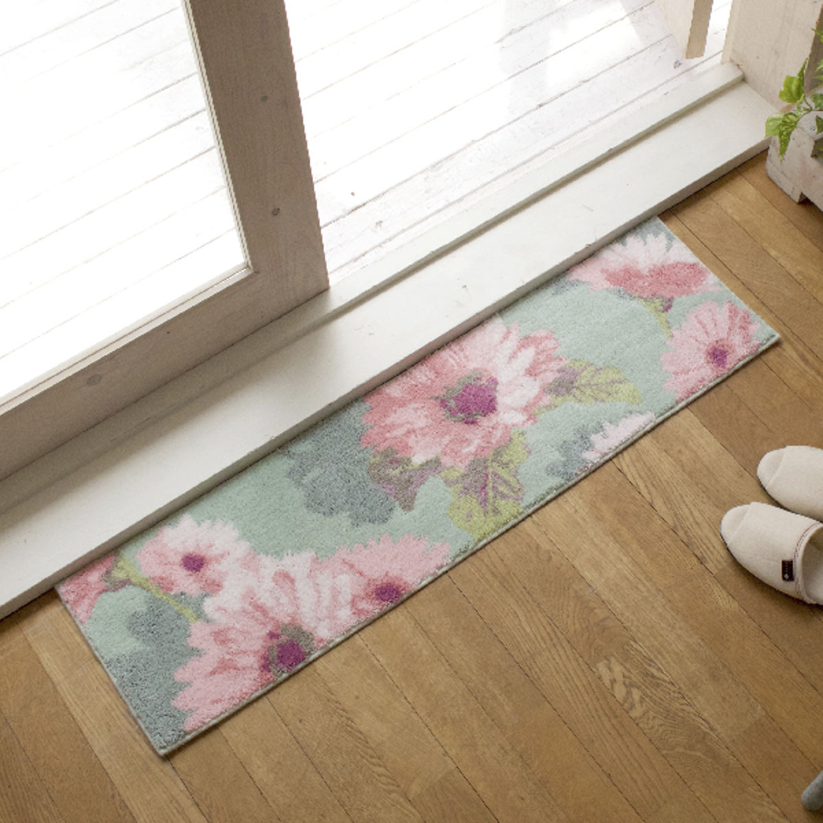 玄関マット 洗える コーナー吸着 30×110 cm 室内 ( 滑り止め ズレにくい 玄関 屋内 日本製 マット エントランスマット 室内用玄関マット 洗面所 脱衣所 室内用 長方形 おしゃれ ナチュラル 抗菌 防臭 すべり止め ノンスリップ ) 【シエラ×ブルー】 シエラ×ブルー