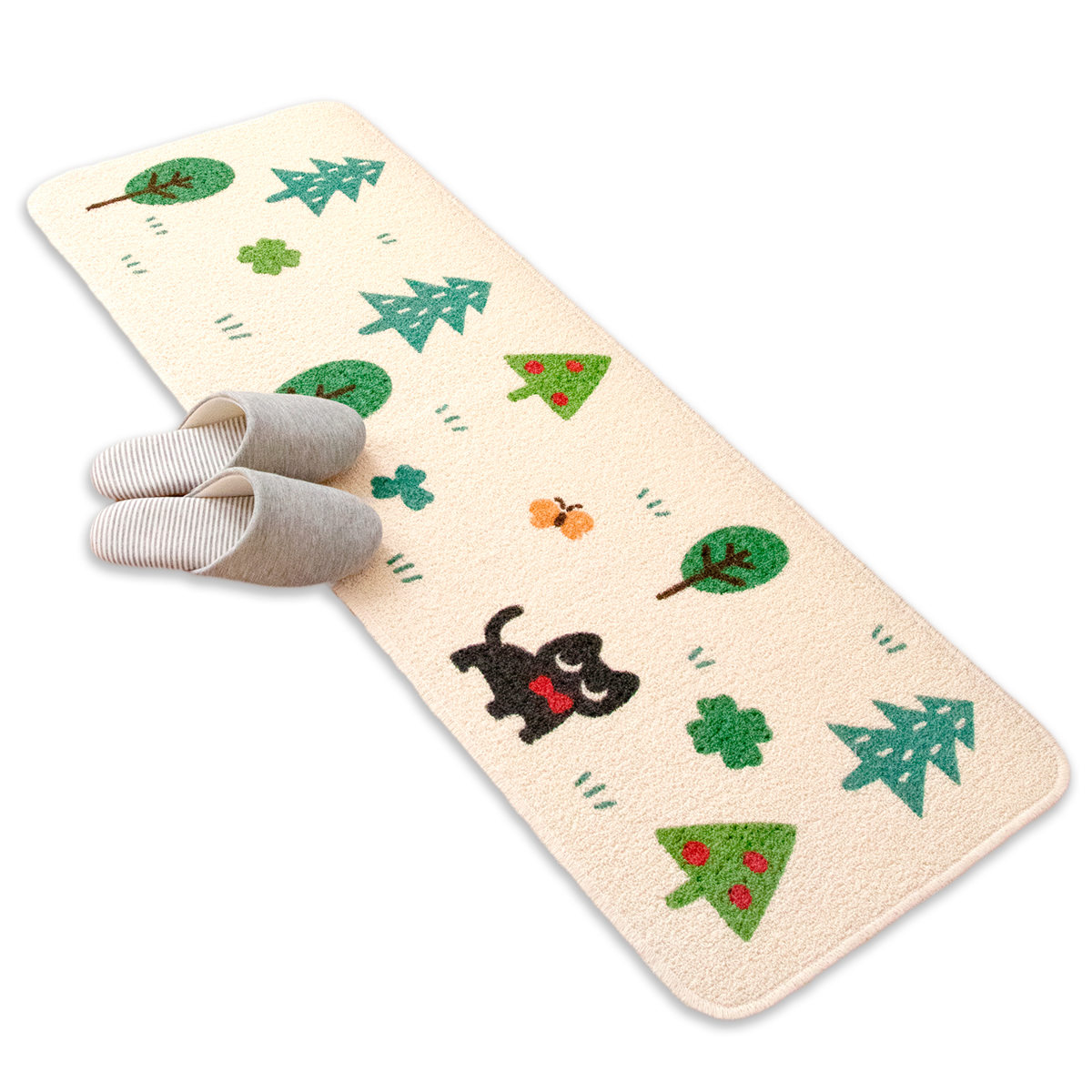 キッチンマット 総柄 45×120cm クロネコ ビストロ ( 洗える 滑り止め加工 おしゃれ 再生糸マット 45cm 120cm キッチン 台所 マット 日本製 キッチン用マット 台所用マット キッチンラグ 長方形 洗濯可能 滑り止め ネコ 薄手 ) 【ビストロ】 ビストロ