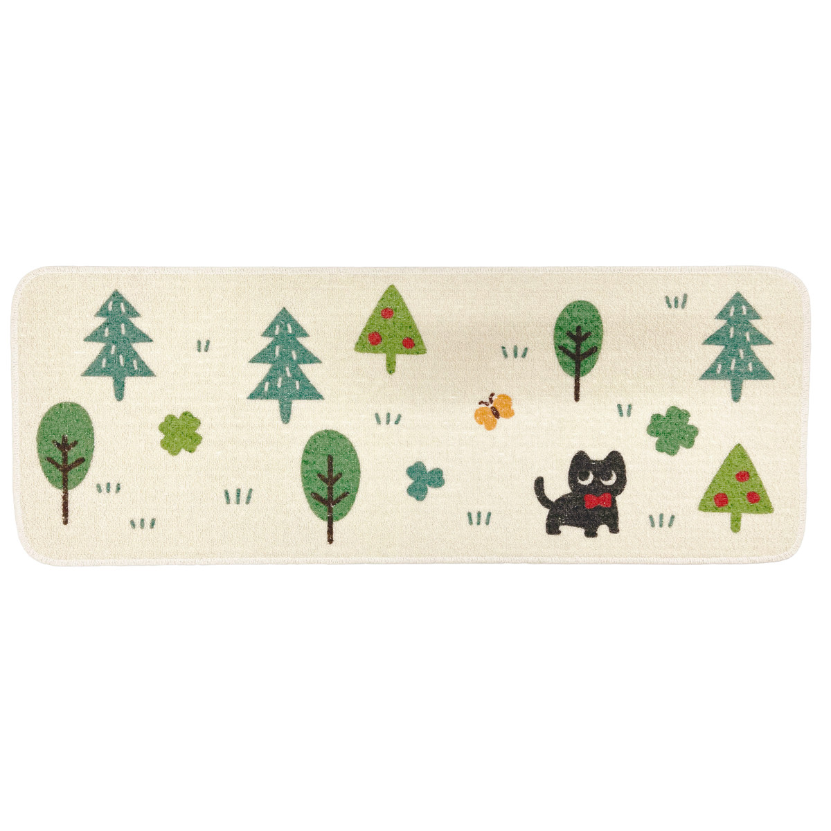 キッチンマット 総柄 45×120cm クロネコ ビストロ ( 洗える 滑り止め加工 おしゃれ 再生糸マット 45cm 120cm キッチン 台所 マット 日本製 キッチン用マット 台所用マット キッチンラグ 長方形 洗濯可能 滑り止め ネコ 薄手 ) 【ビストロ】 ビストロ