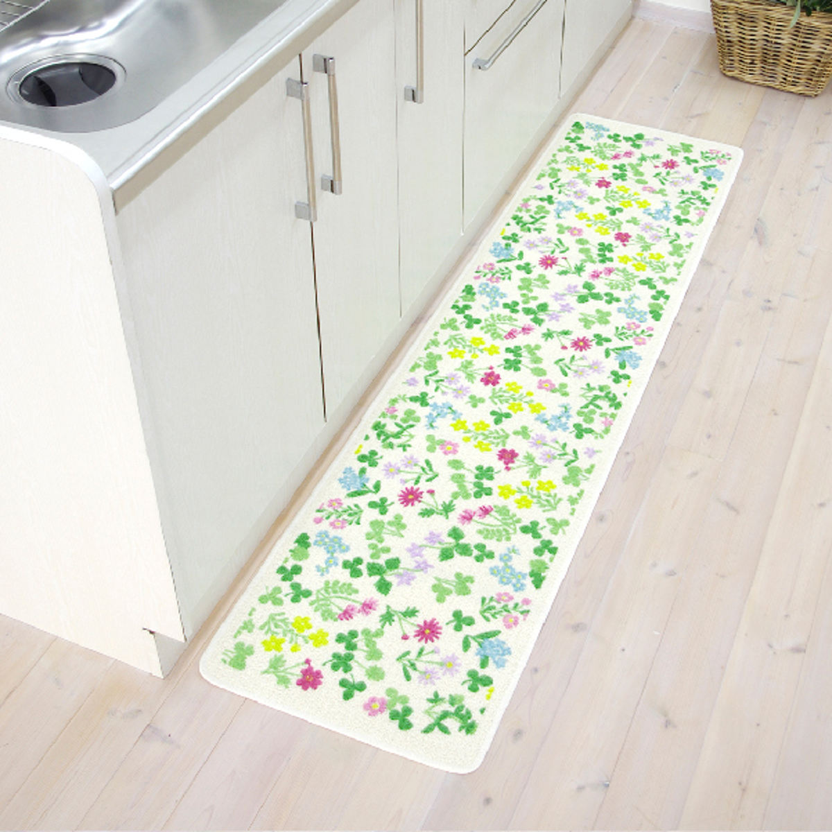 キッチンマット 総柄 45×180cm クロネコ ビストロ ( 洗える 滑り止め加工 おしゃれ 再生糸マット 45cm 180cm キッチン 台所 マット 日本製 キッチン用マット 台所用マット キッチンラグ 長方形 洗濯可能 滑り止め ネコ 薄手 ) 【クロネコ】 クロネコ