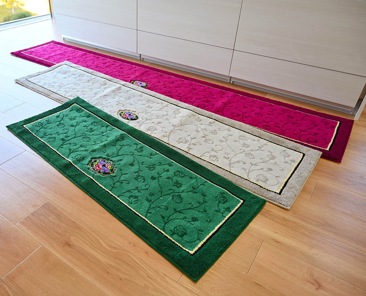 キッチンマット シェニールロゼ 45x120cm 日本製 洗濯可 ( 45cm 120cm 洗える すべり止め加工 高級感 ローズ 薔薇 キッチン マット 台所マット キッチンラグ おしゃれ ウィルトン織り マルチマット ) 【ピンク】 ピンク